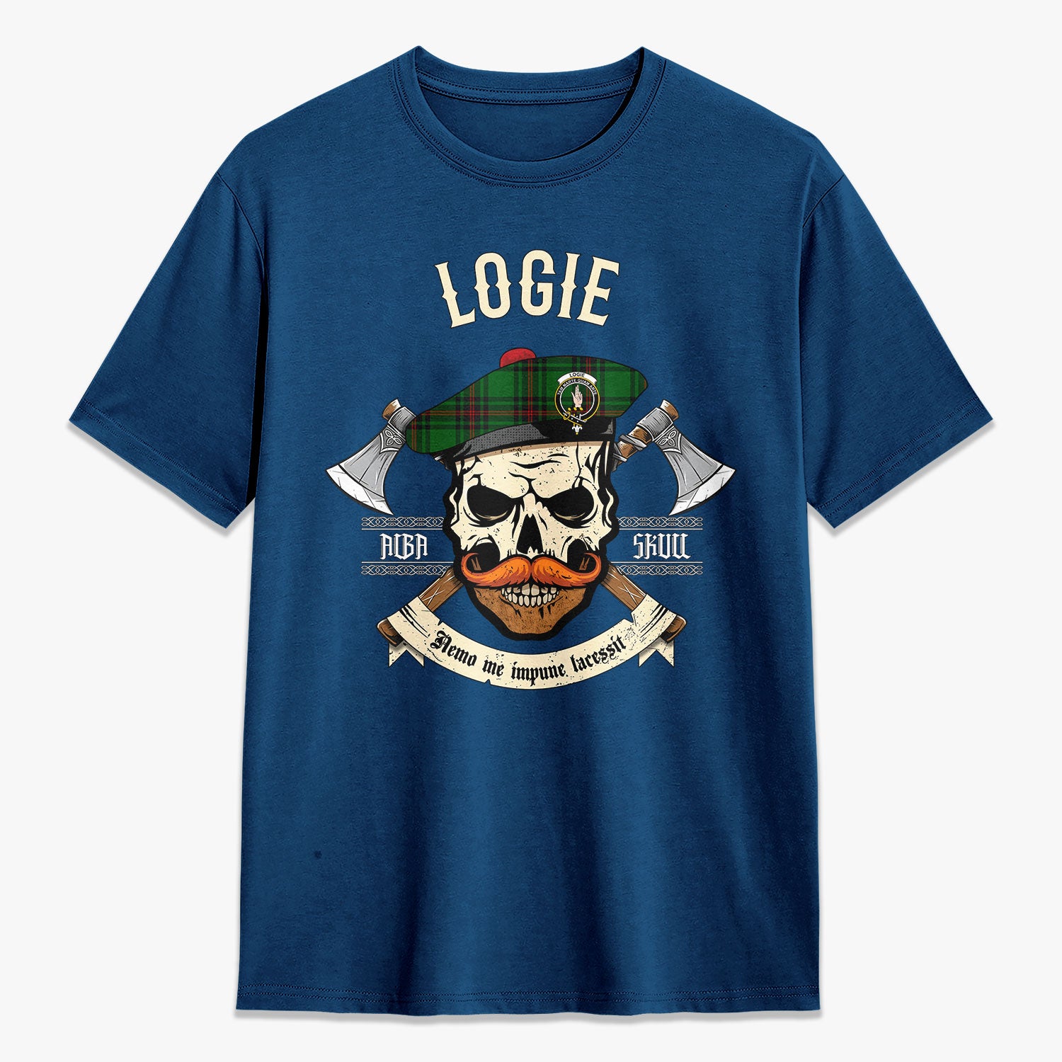 Logie Tartan Crest 2D T-shirt - Alba Skull Style