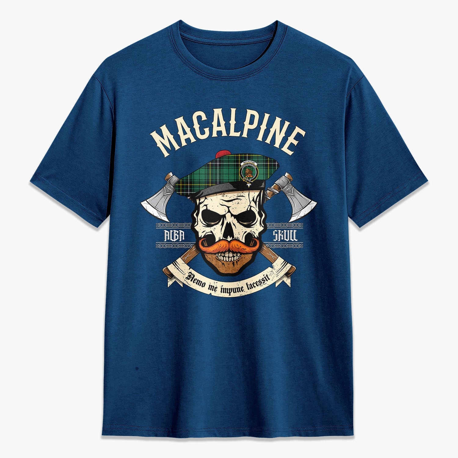 MacAlpine Ancient Tartan Crest 2D T-shirt - Alba Skull Style