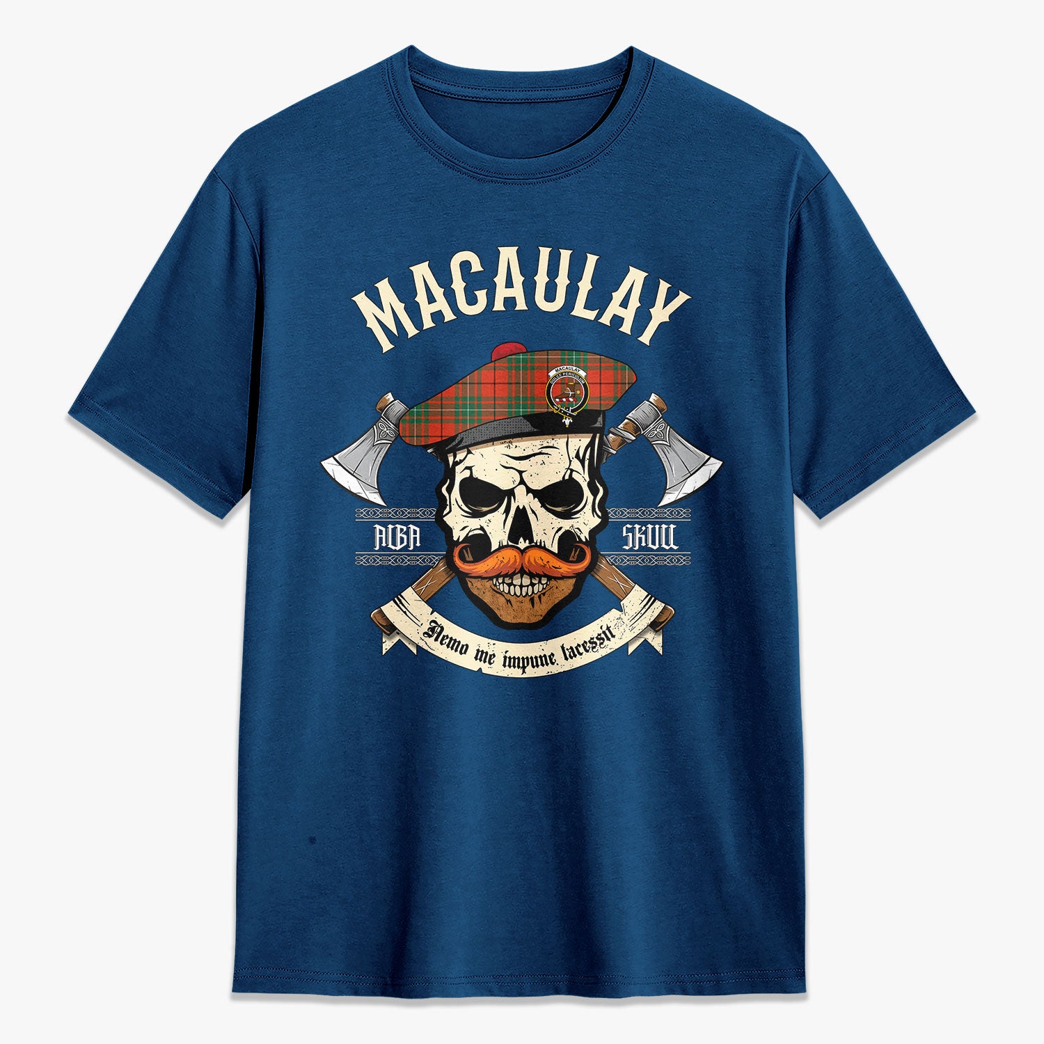 MacAulay Ancient Tartan Crest 2D T-shirt - Alba Skull Style