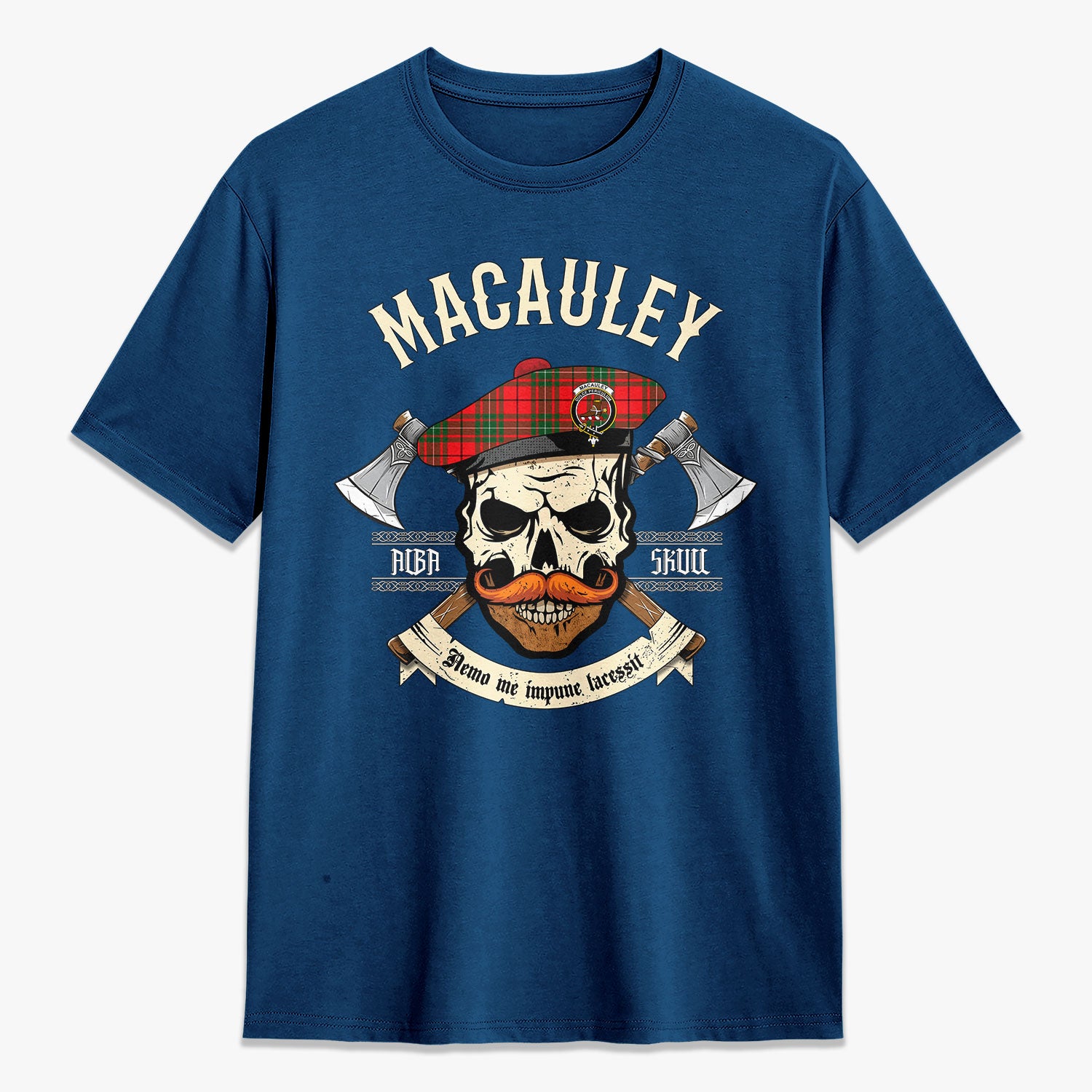 MacAuley Modern Tartan Crest 2D T-shirt - Alba Skull Style