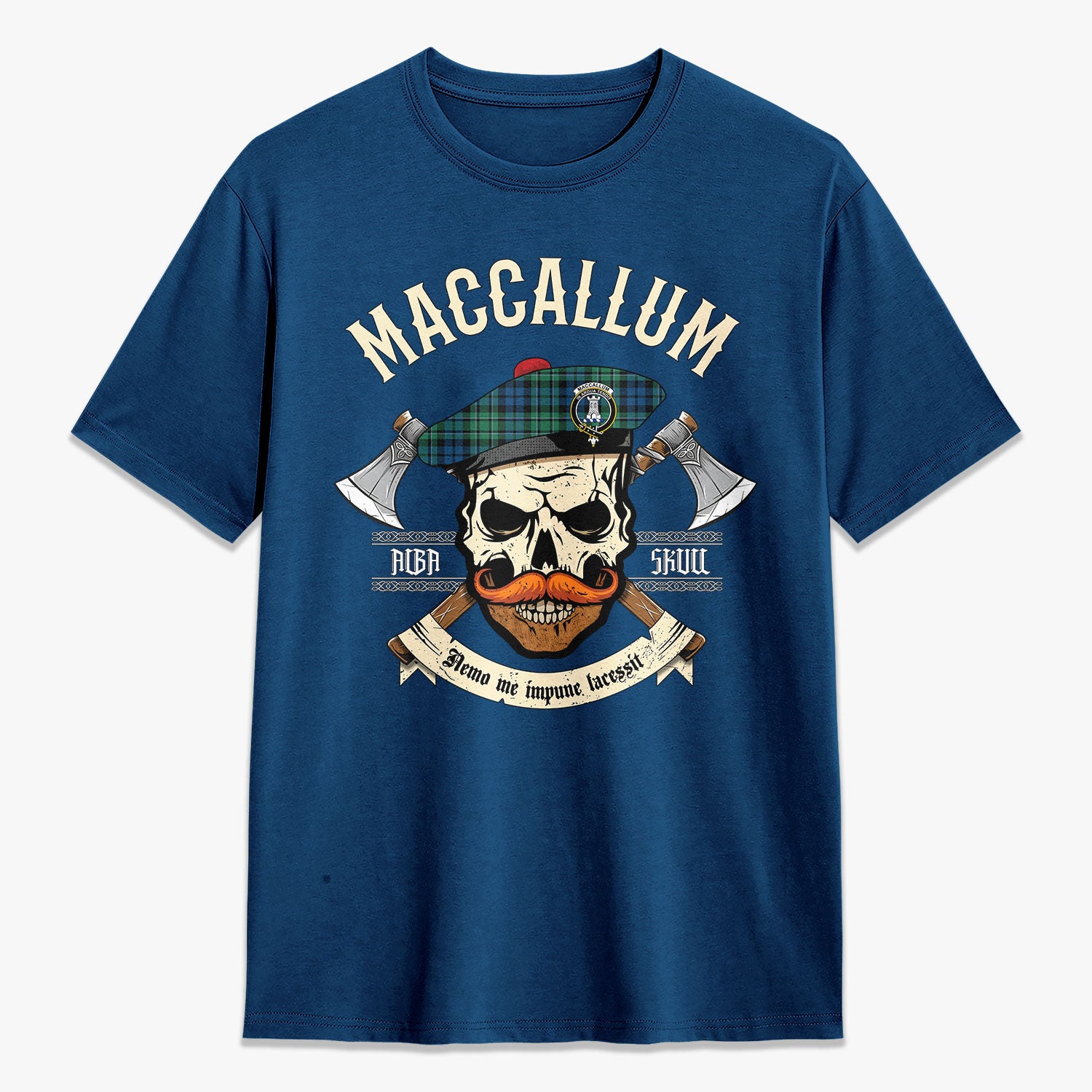MacCallum Ancient Tartan Crest 2D T-shirt - Alba Skull Style
