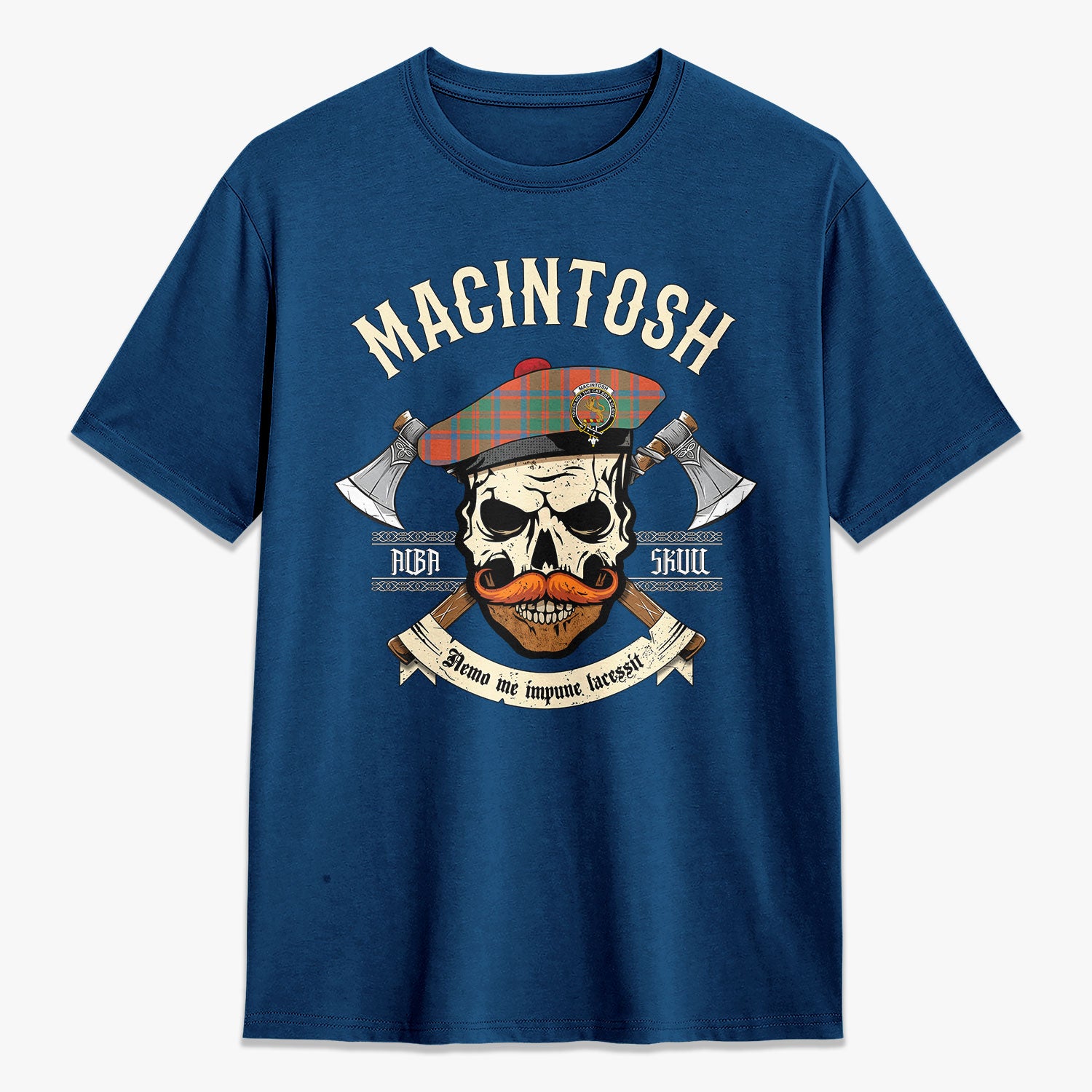 MacIntosh Ancient Tartan Crest 2D T-shirt - Alba Skull Style