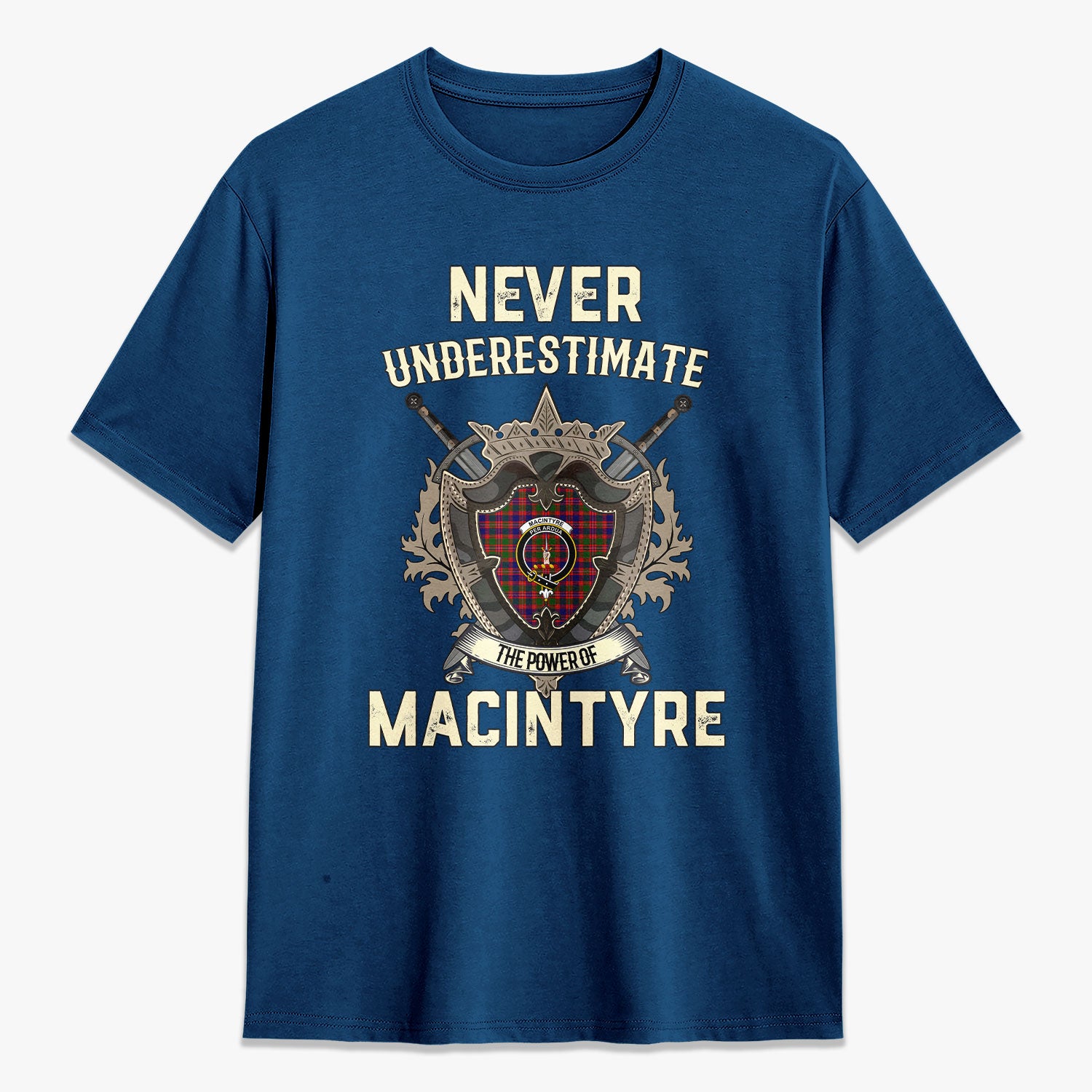 MacIntyre Modern Tartan Crest 2D T-shirt - Never Underestimate Style