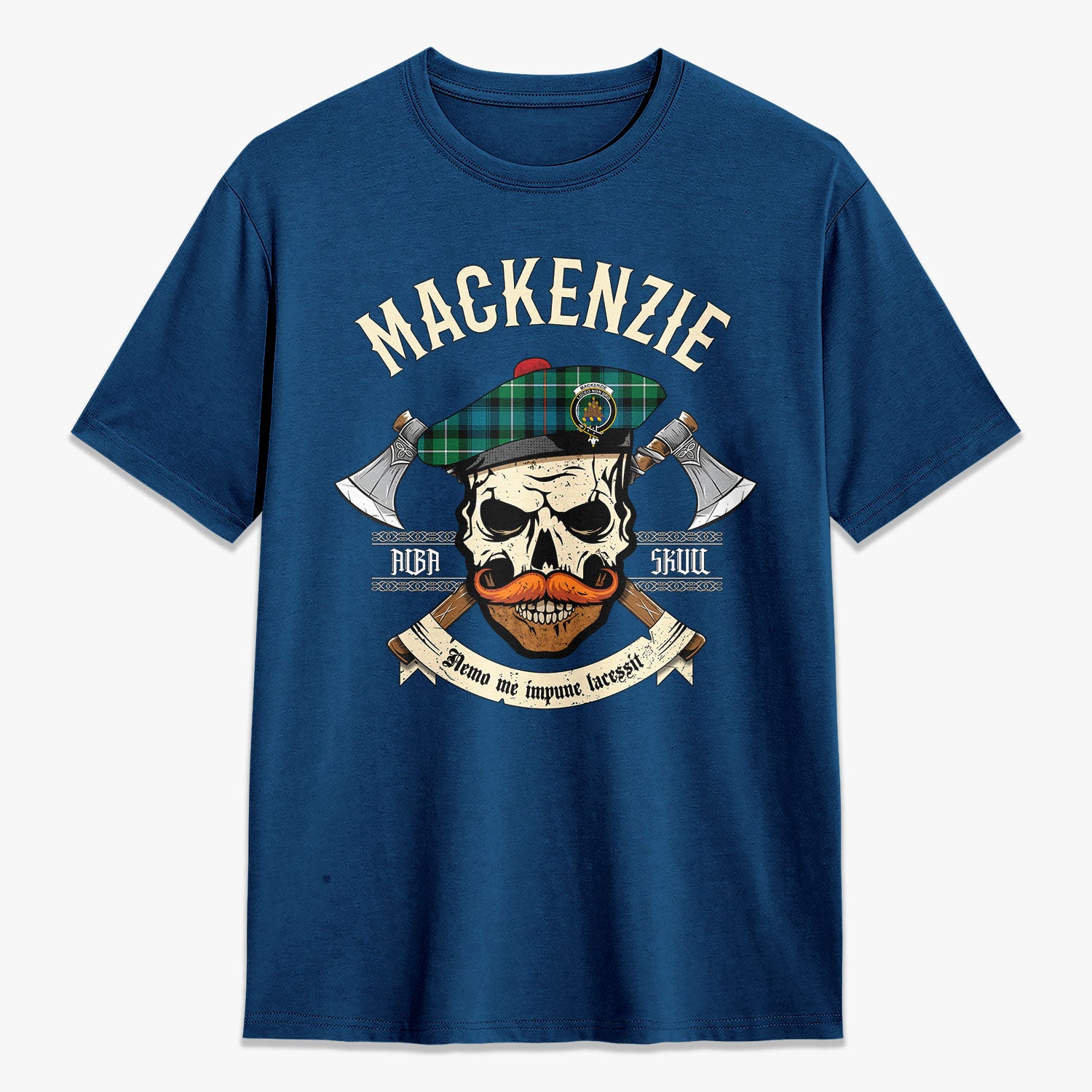 MacKenzie Ancient Tartan Crest 2D T-shirt - Alba Skull Style