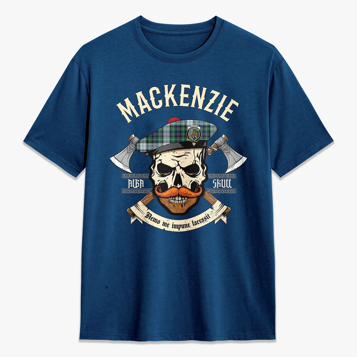 MacKenzie Dress Ancient Tartan Crest 2D T-shirt - Alba Skull Style