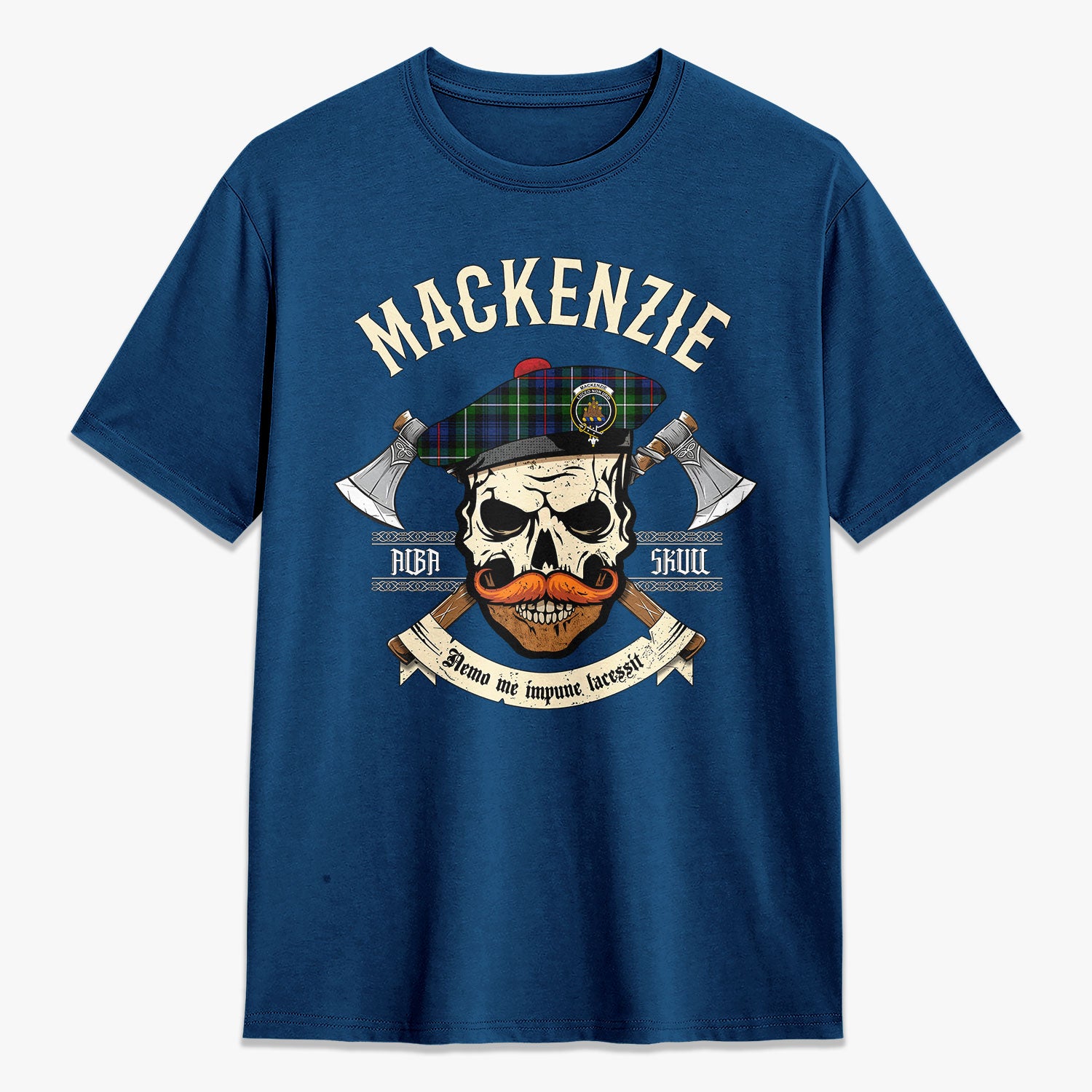 MacKenzie Modern Tartan Crest 2D T-shirt - Alba Skull Style