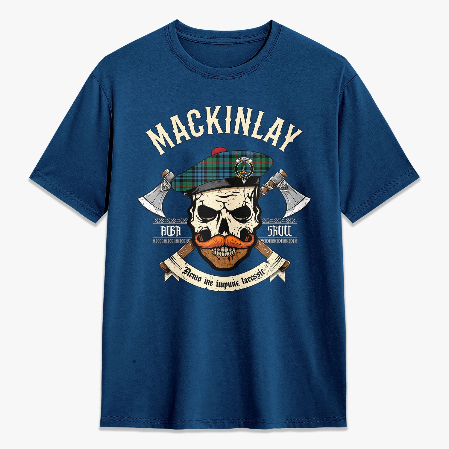 MacKinlay Ancient Tartan Crest 2D T-shirt - Alba Skull Style