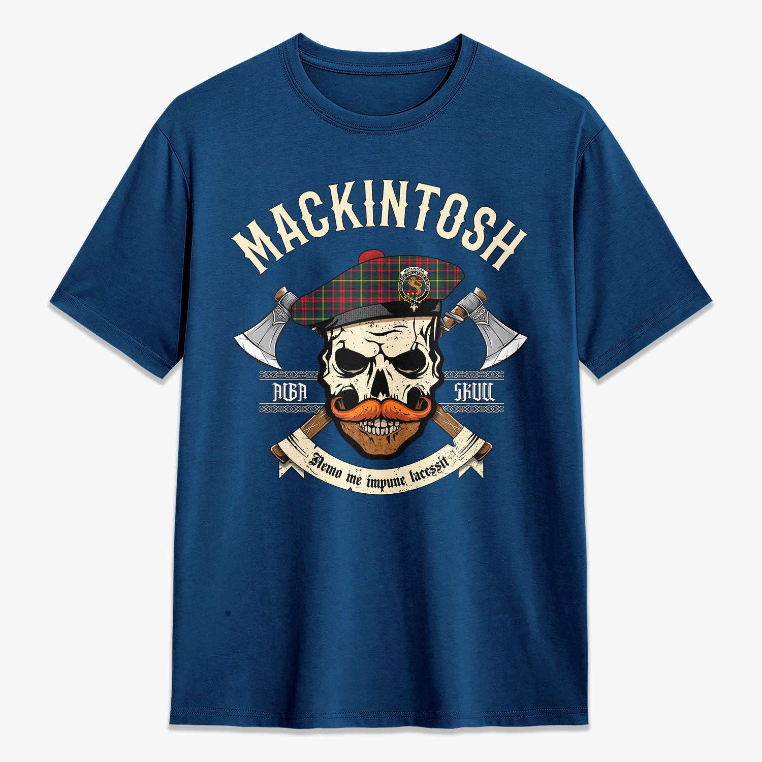 MacKintosh Hunting Modern Tartan Crest 2D T-shirt - Alba Skull Style