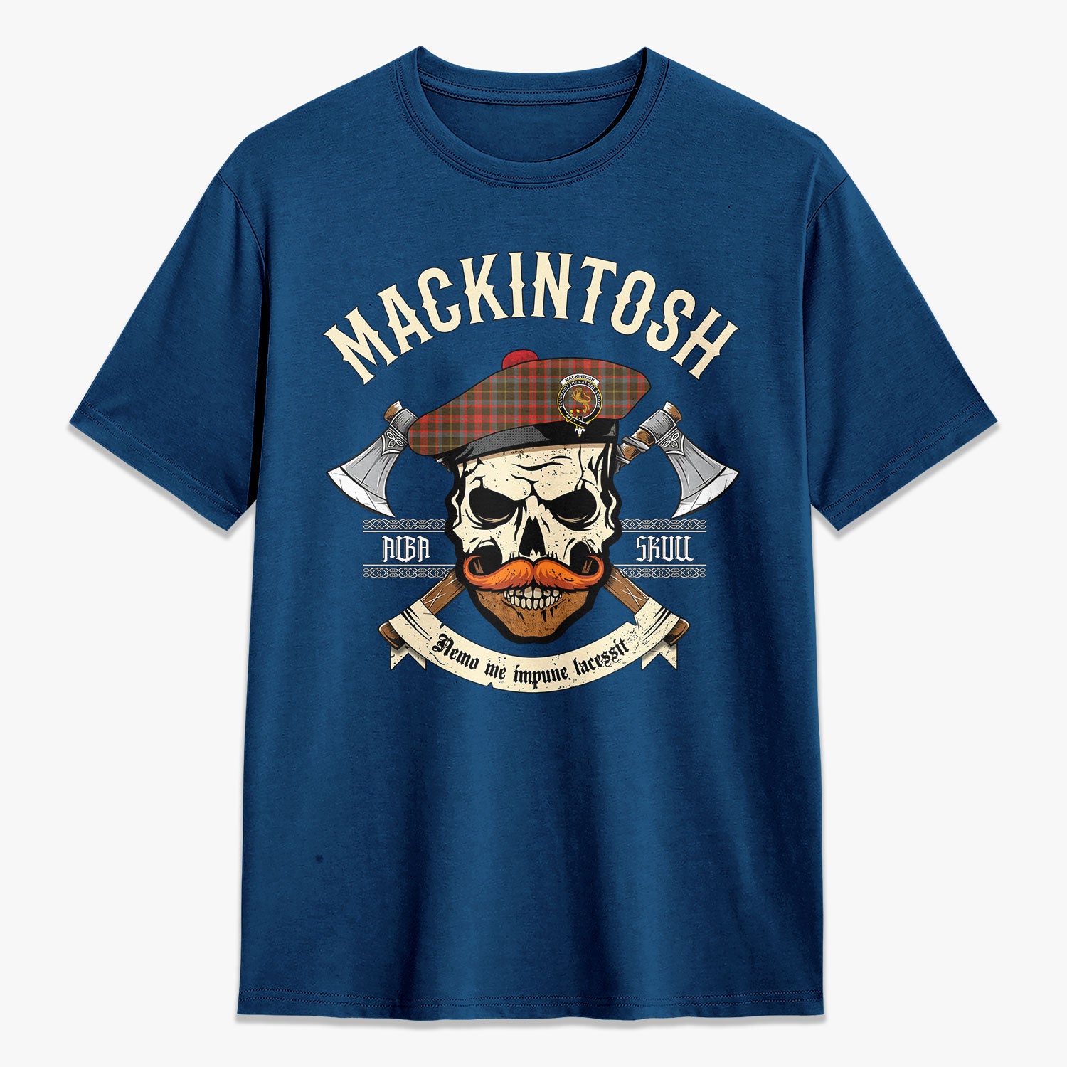 MacKintosh Hunting Weathered Tartan Crest 2D T-shirt - Alba Skull Style