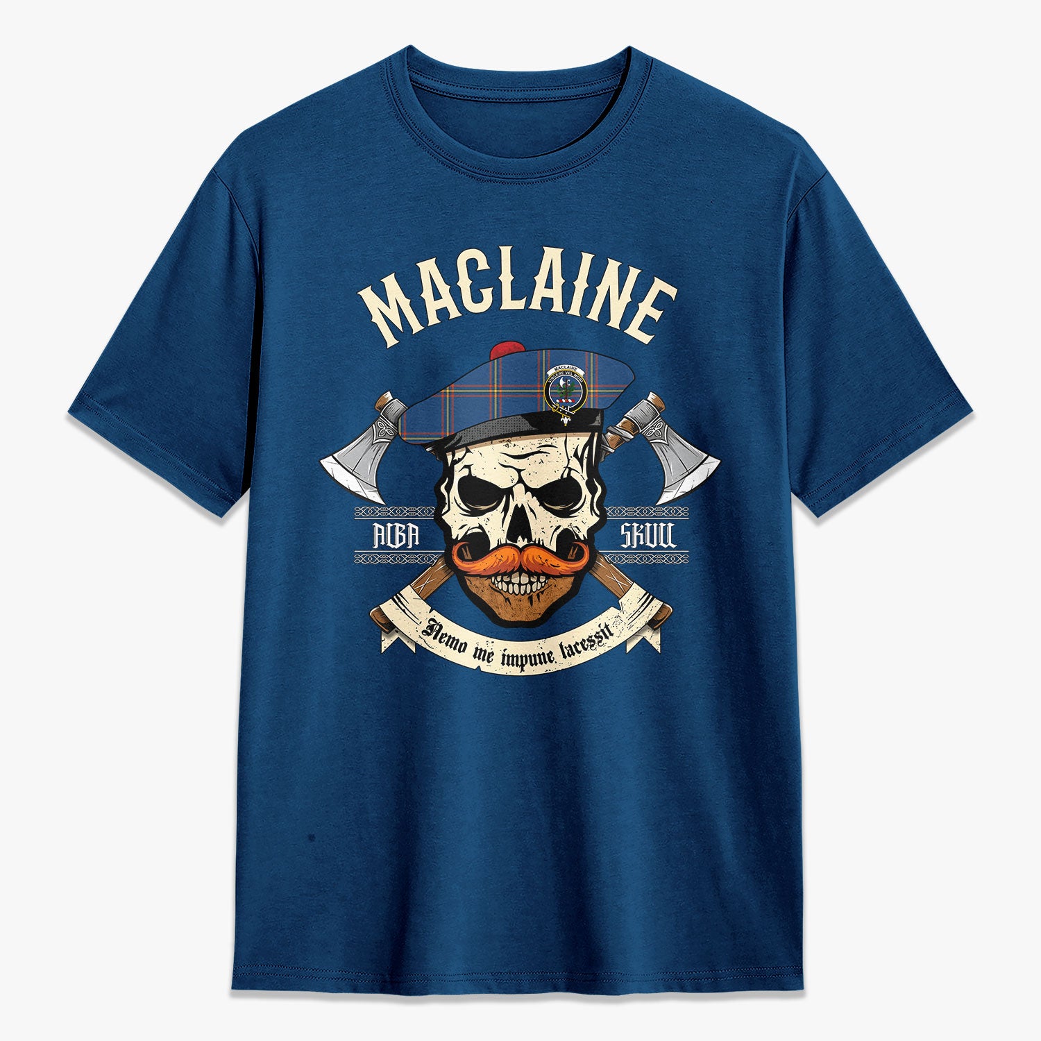 MacLaine of Loch Buie Hunting Ancient Tartan Crest 2D T-shirt - Alba Skull Style