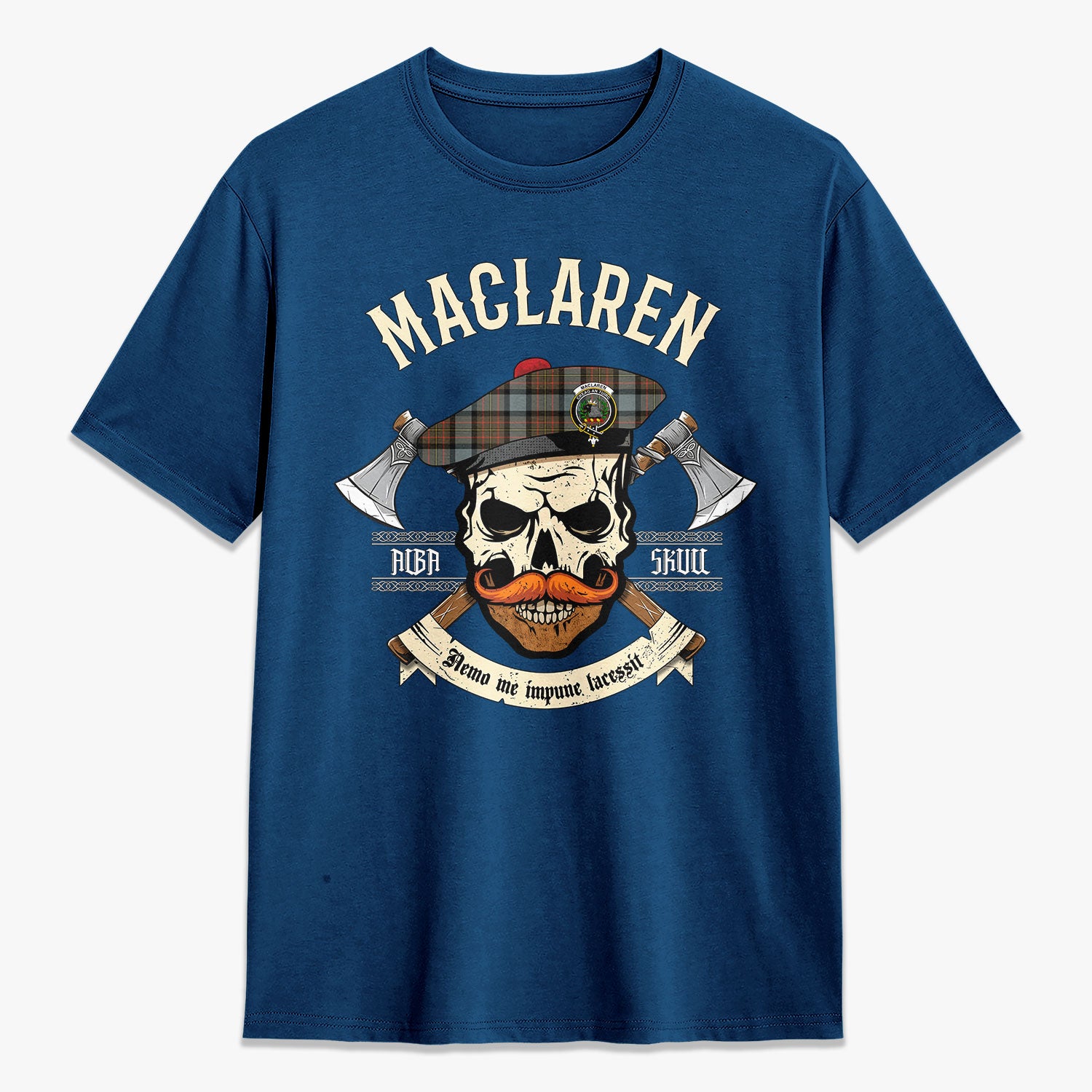 MacLaren Weathered Tartan Crest 2D T-shirt - Alba Skull Style