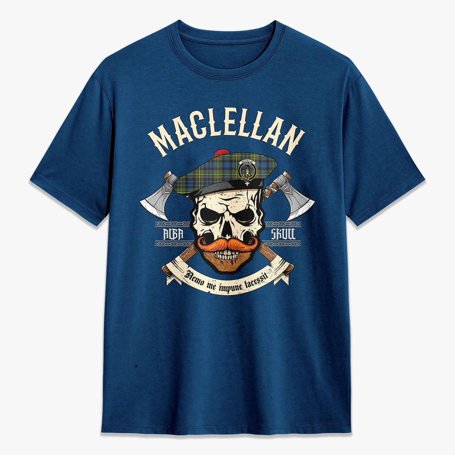 MacLellan Ancient Tartan Crest 2D T-shirt - Alba Skull Style