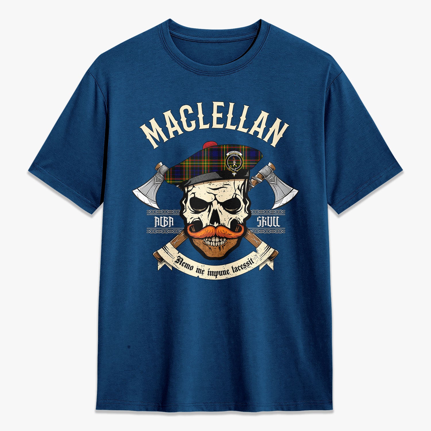 MacLellan Modern Tartan Crest 2D T-shirt - Alba Skull Style