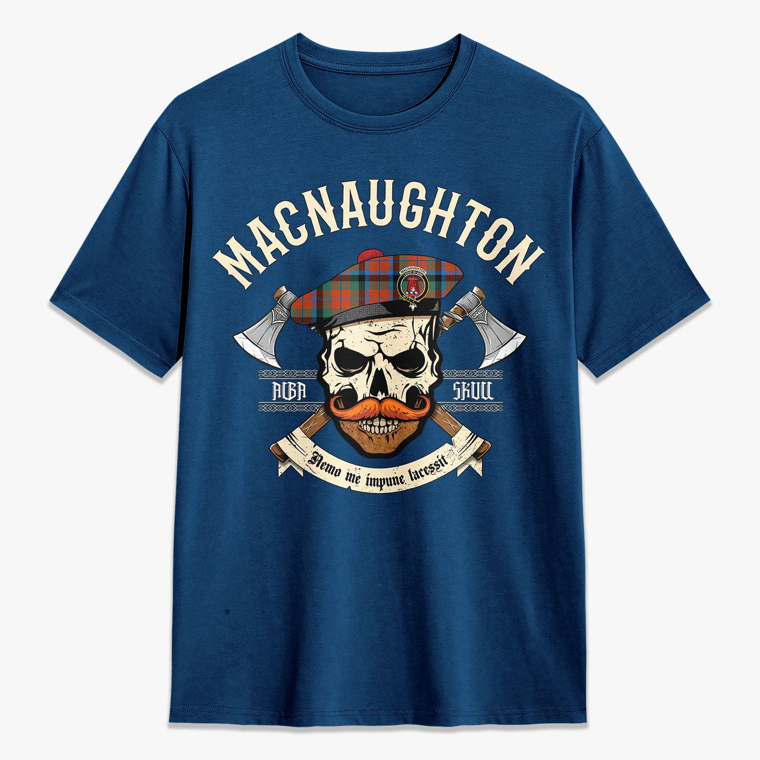 MacNaughton Ancient Tartan Crest 2D T-shirt - Alba Skull Style