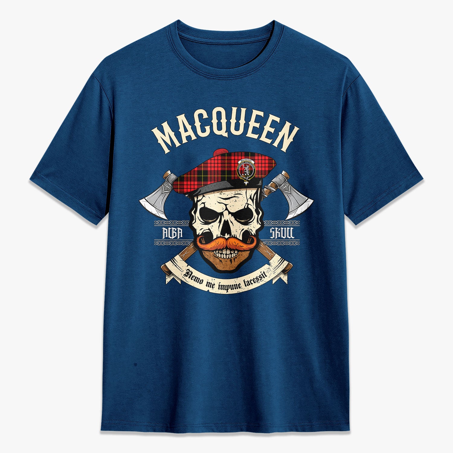 MacQueen Modern Tartan Crest 2D T-shirt - Alba Skull Style