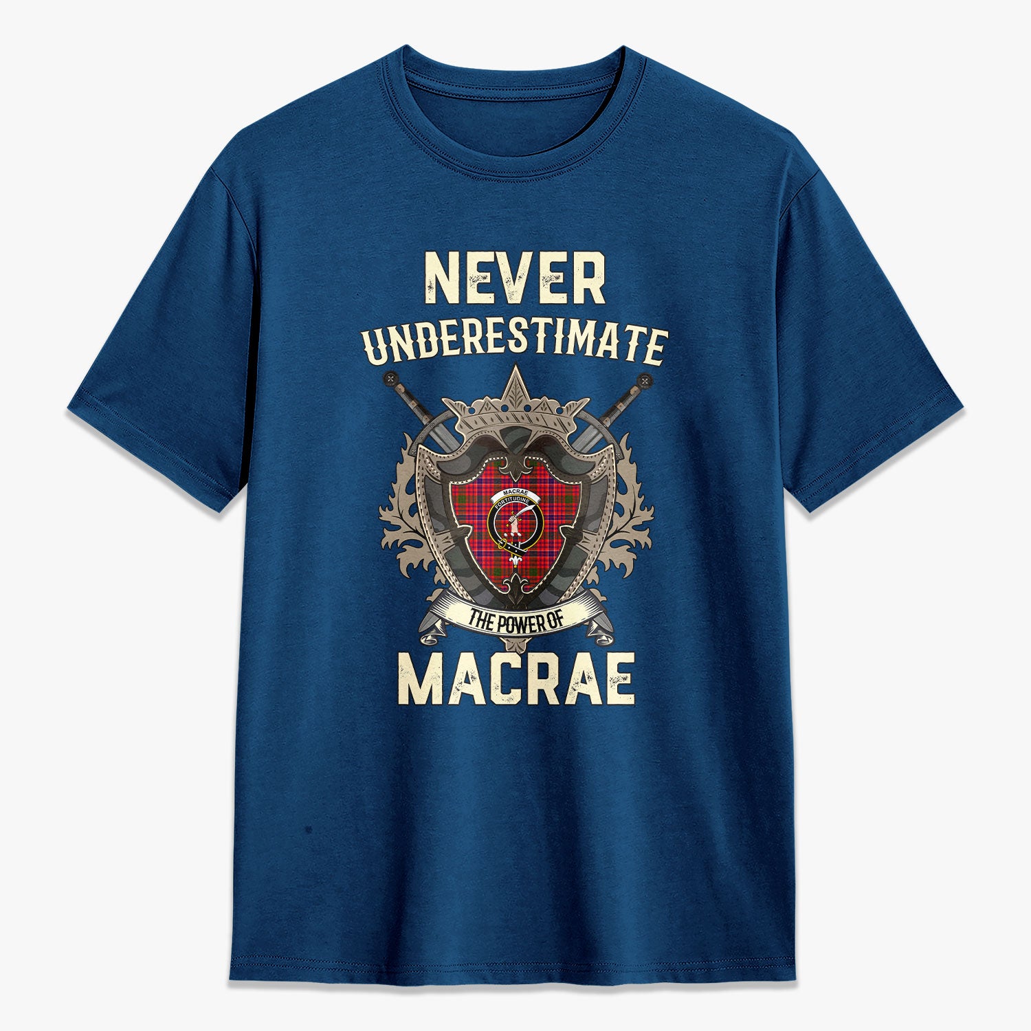 MacRae Modern Tartan Crest 2D T-shirt - Never Underestimate Style