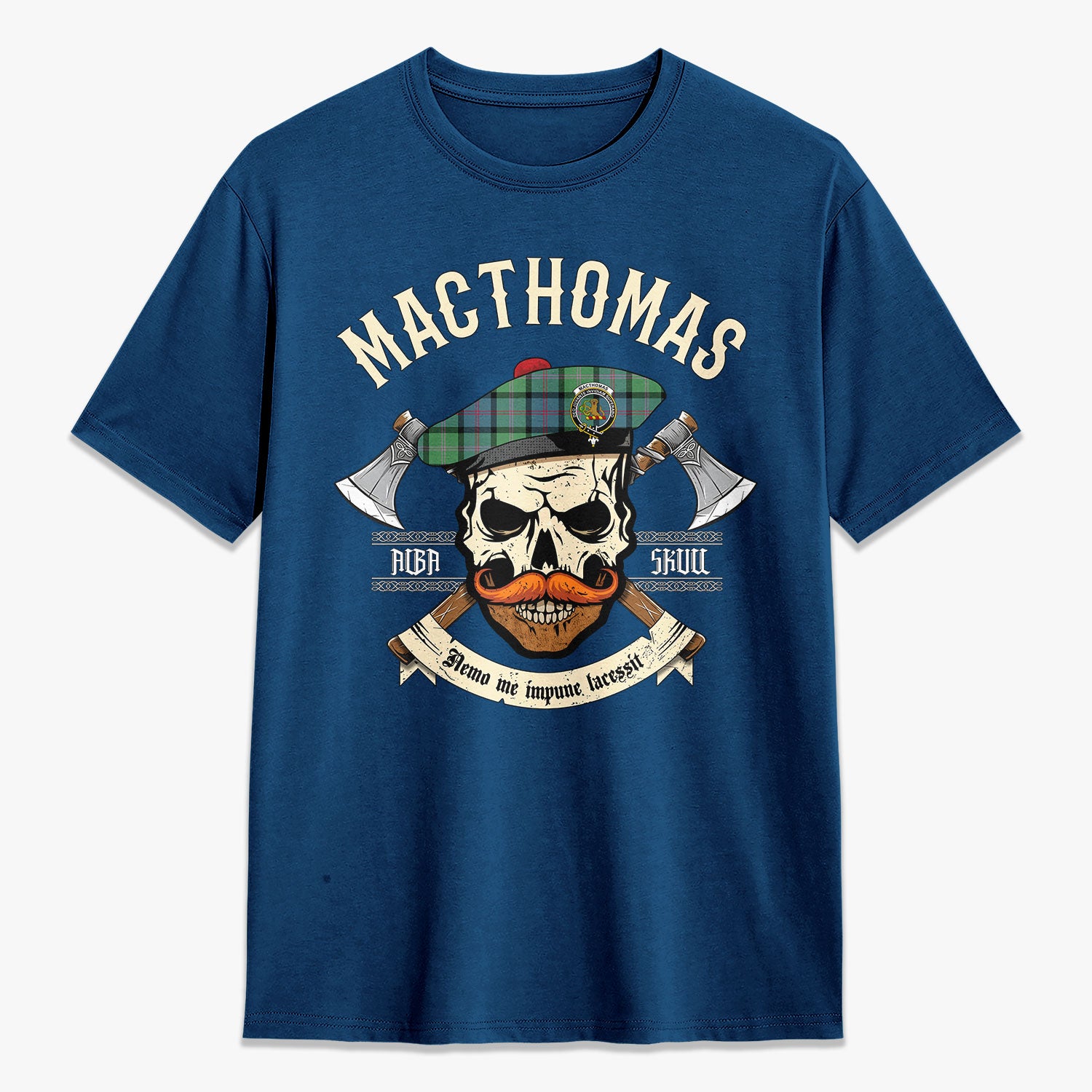 MacThomas Ancient Tartan Crest 2D T-shirt - Alba Skull Style