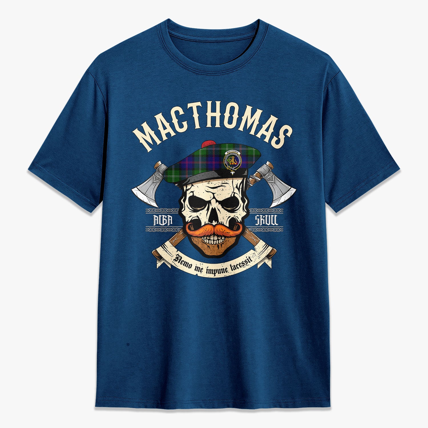 MacThomas Modern Tartan Crest 2D T-shirt - Alba Skull Style