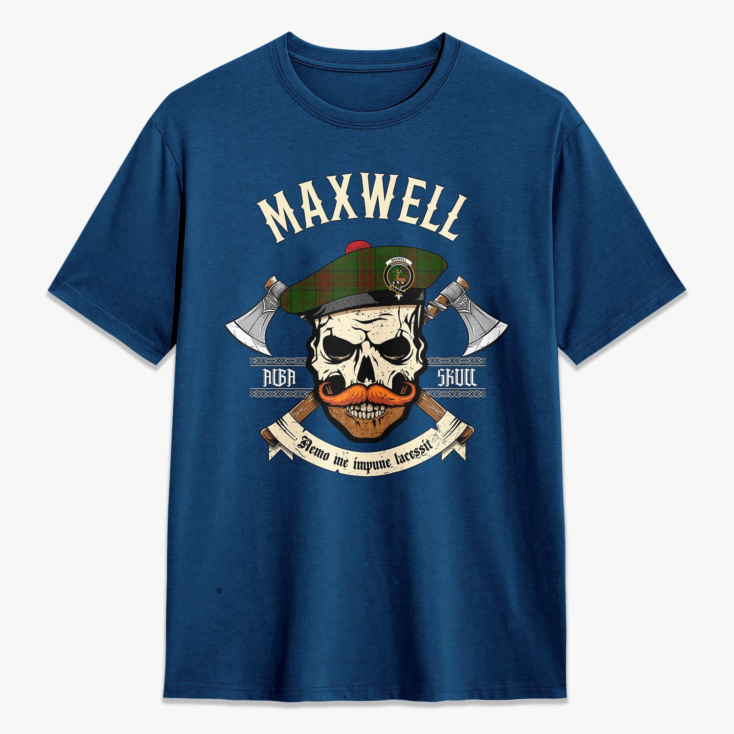 Maxwell Hunting Tartan Crest 2D T-shirt - Alba Skull Style