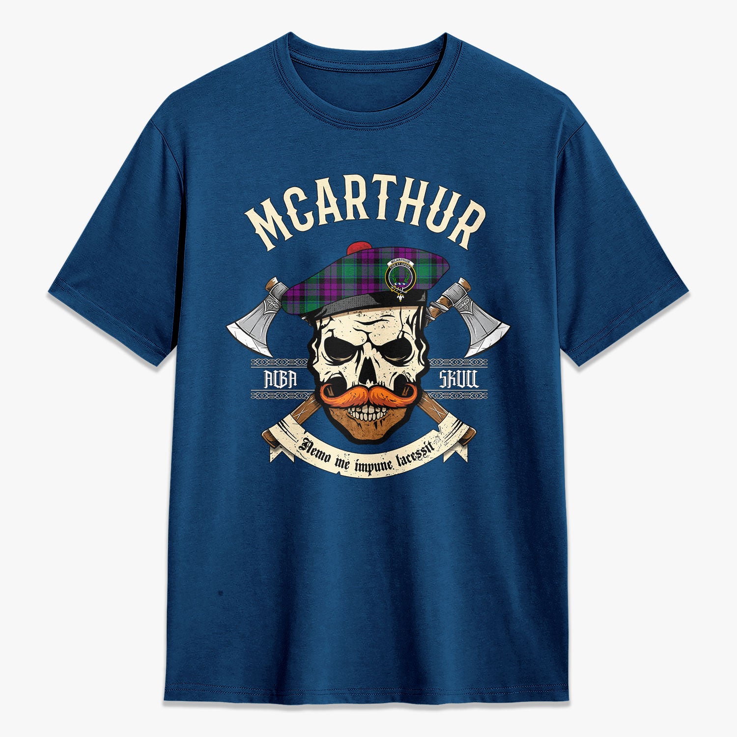 McArthur - Milton Tartan Crest 2D T-shirt - Alba Skull Style