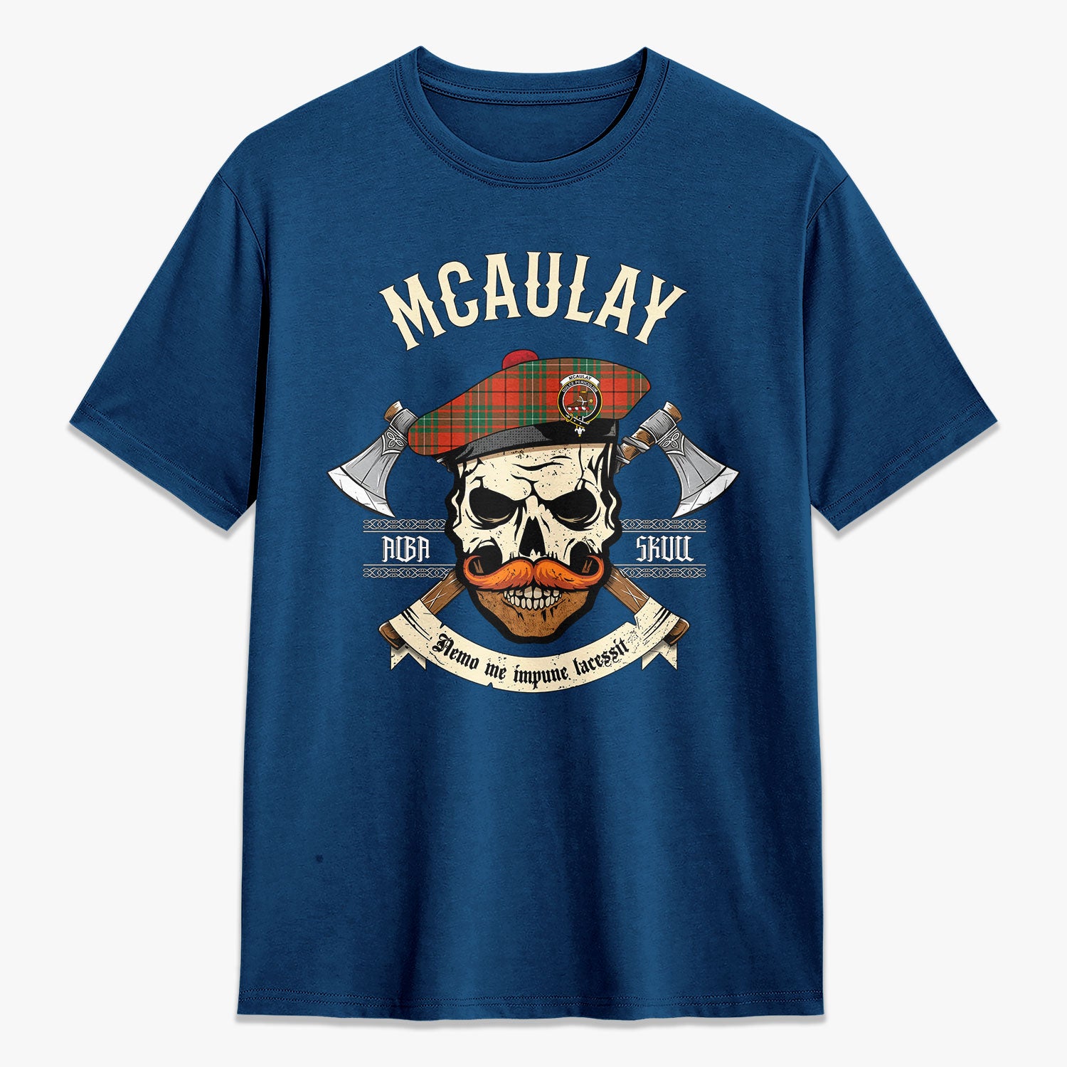 McAulay Ancient Tartan Crest 2D T-shirt - Alba Skull Style