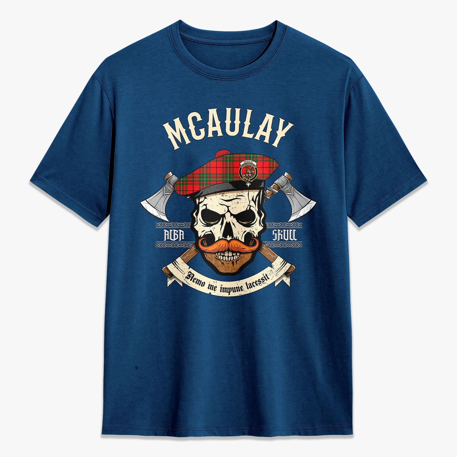 McAulay Modern Tartan Crest 2D T-shirt - Alba Skull Style