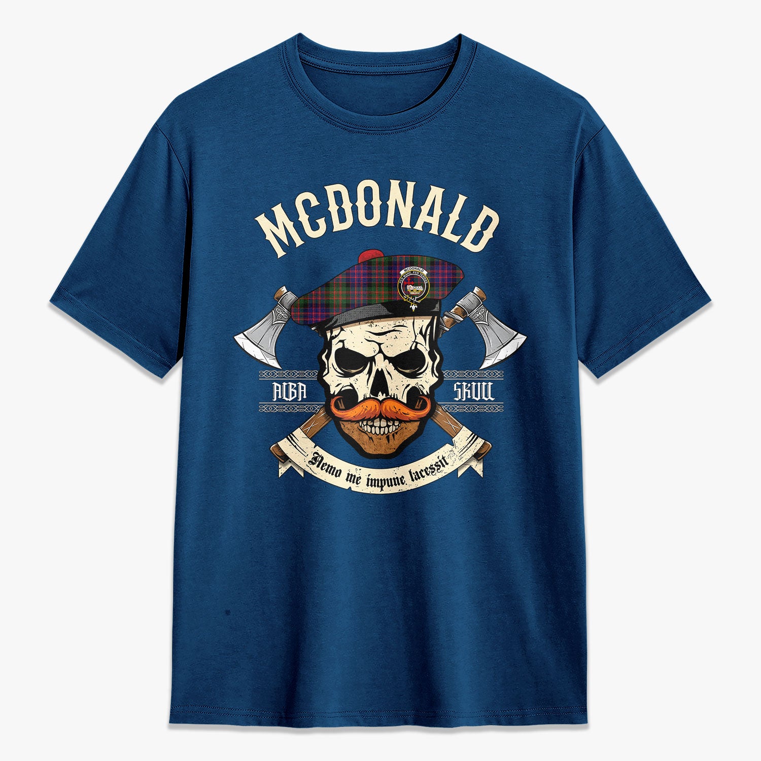 McDonald Modern Tartan Crest 2D T-shirt - Alba Skull Style