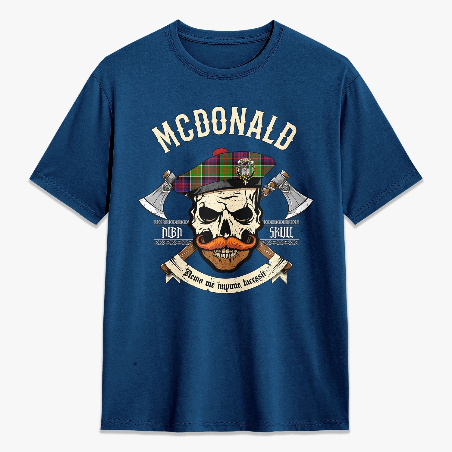 McDonald (Clan Ranald) Tartan Crest 2D T-shirt - Alba Skull Style