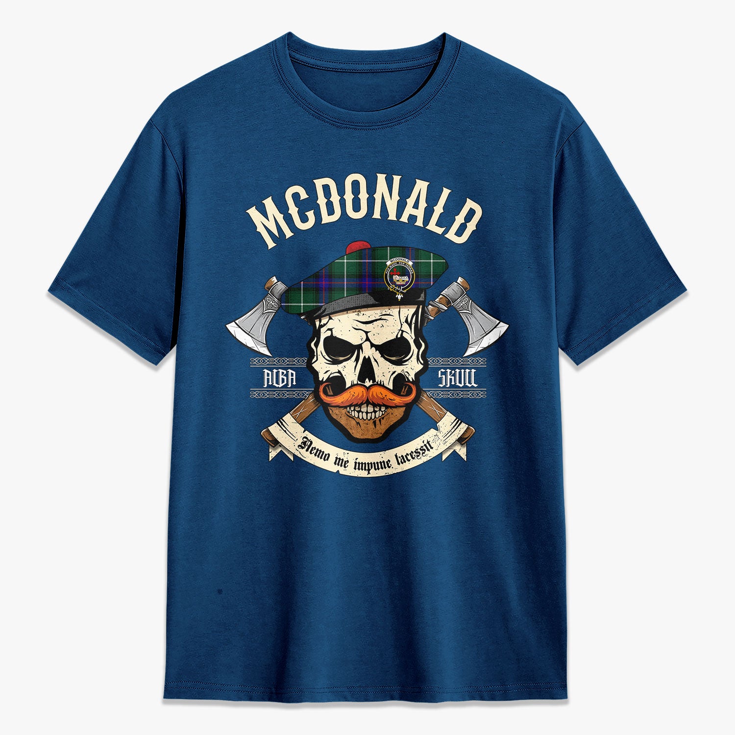 McDonald of the Isles Hunting Modern Tartan Crest 2D T-shirt - Alba Skull Style