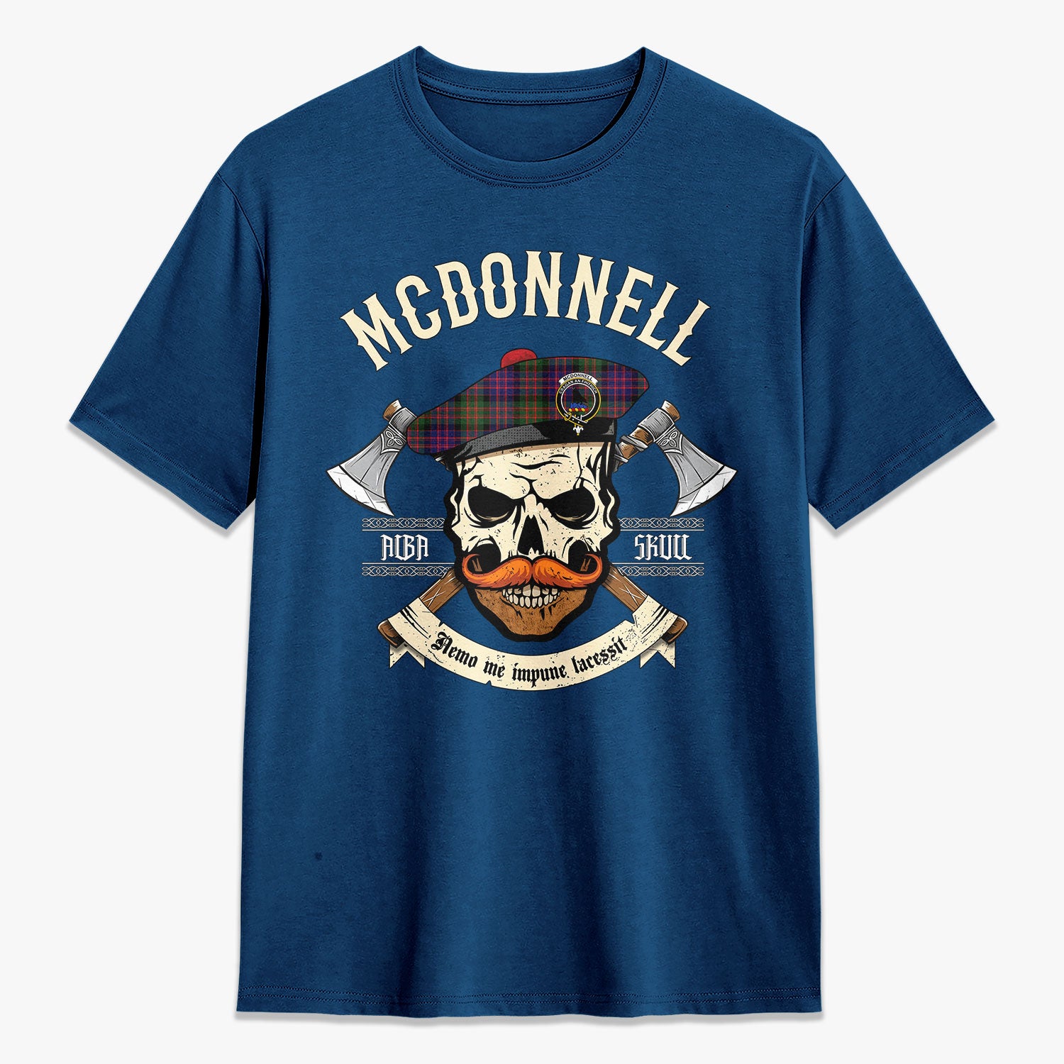 McDonnell of Glengarry Modern Tartan Crest 2D T-shirt - Alba Skull Style