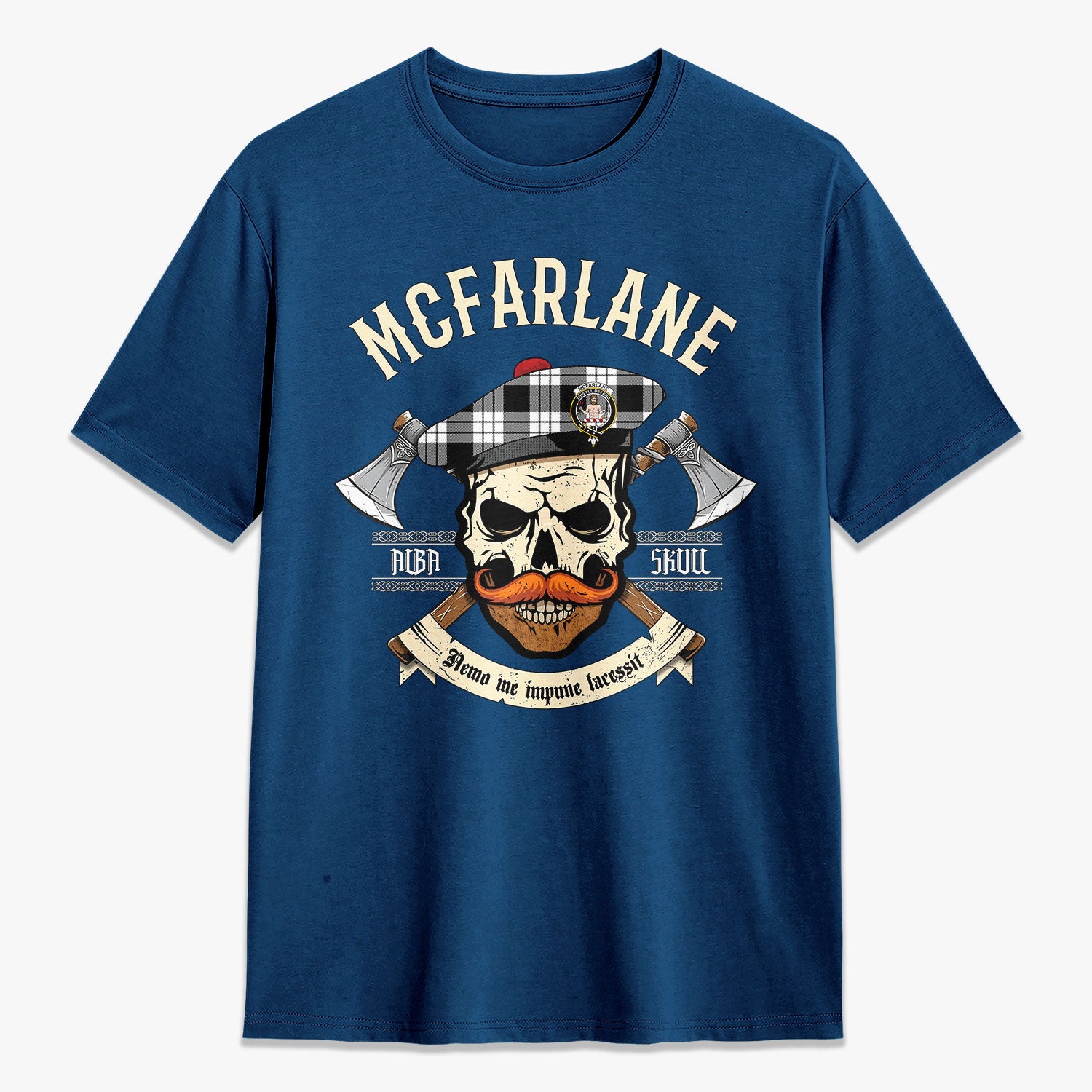 McFarlane Black - White Tartan Crest 2D T-shirt - Alba Skull Style