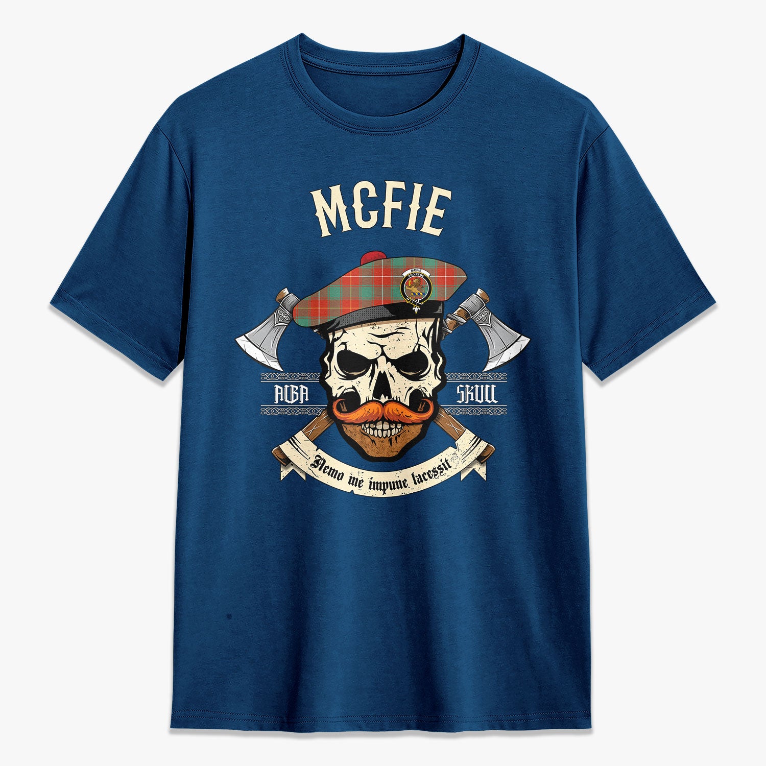 McFie Ancient Tartan Crest 2D T-shirt - Alba Skull Style