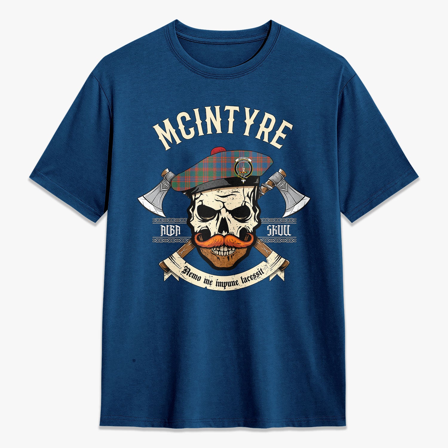 McIntyre Ancient Tartan Crest 2D T-shirt - Alba Skull Style