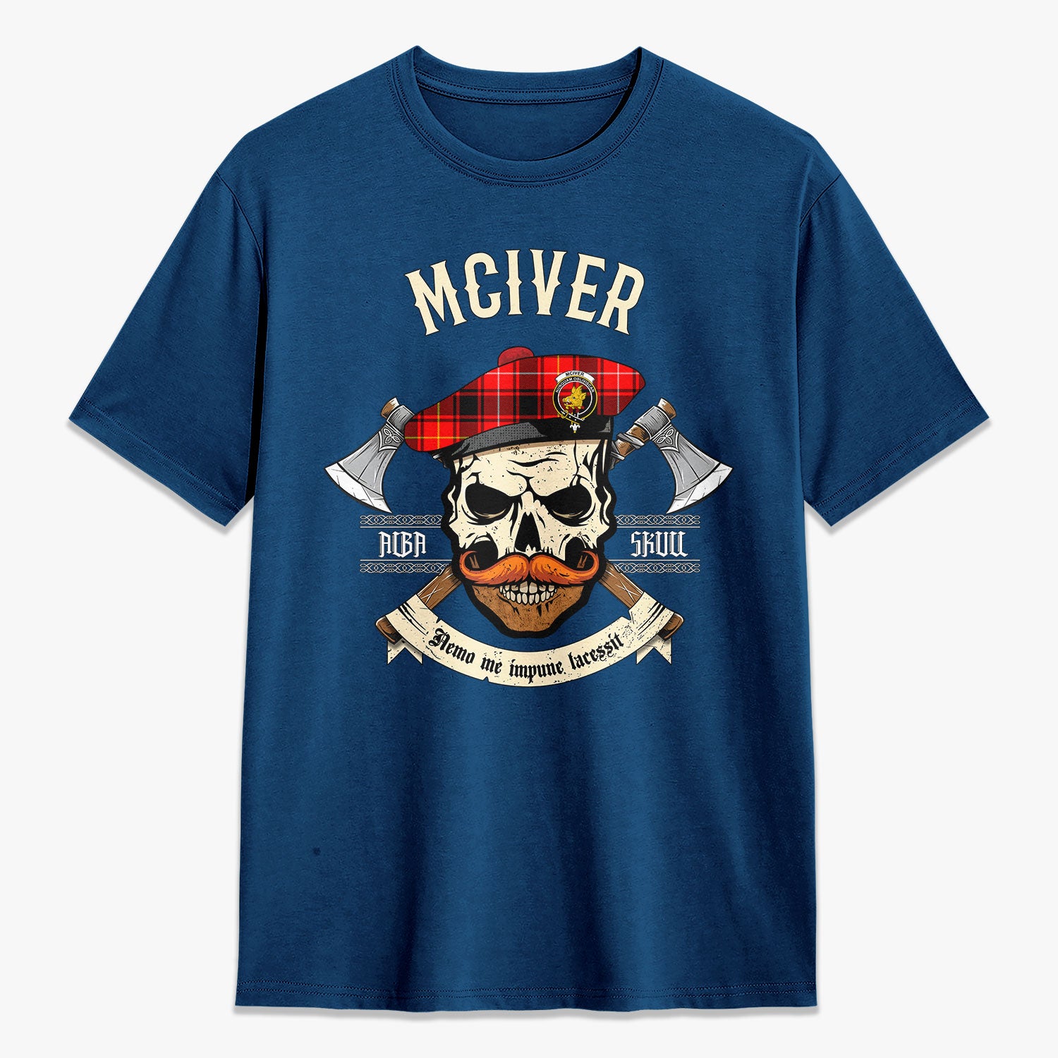 McIver Modern Tartan Crest 2D T-shirt - Alba Skull Style