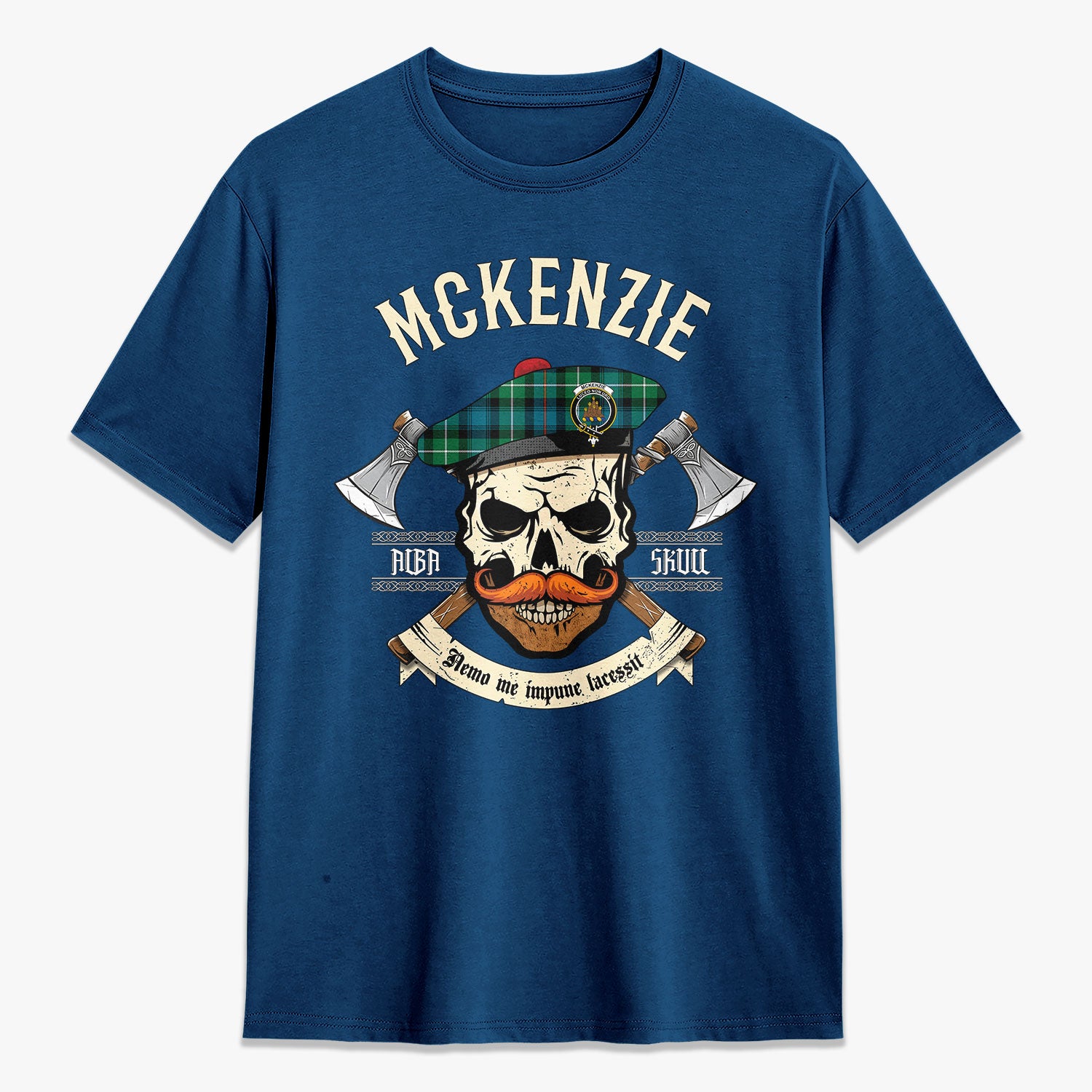 McKenzie Ancient Tartan Crest 2D T-shirt - Alba Skull Style