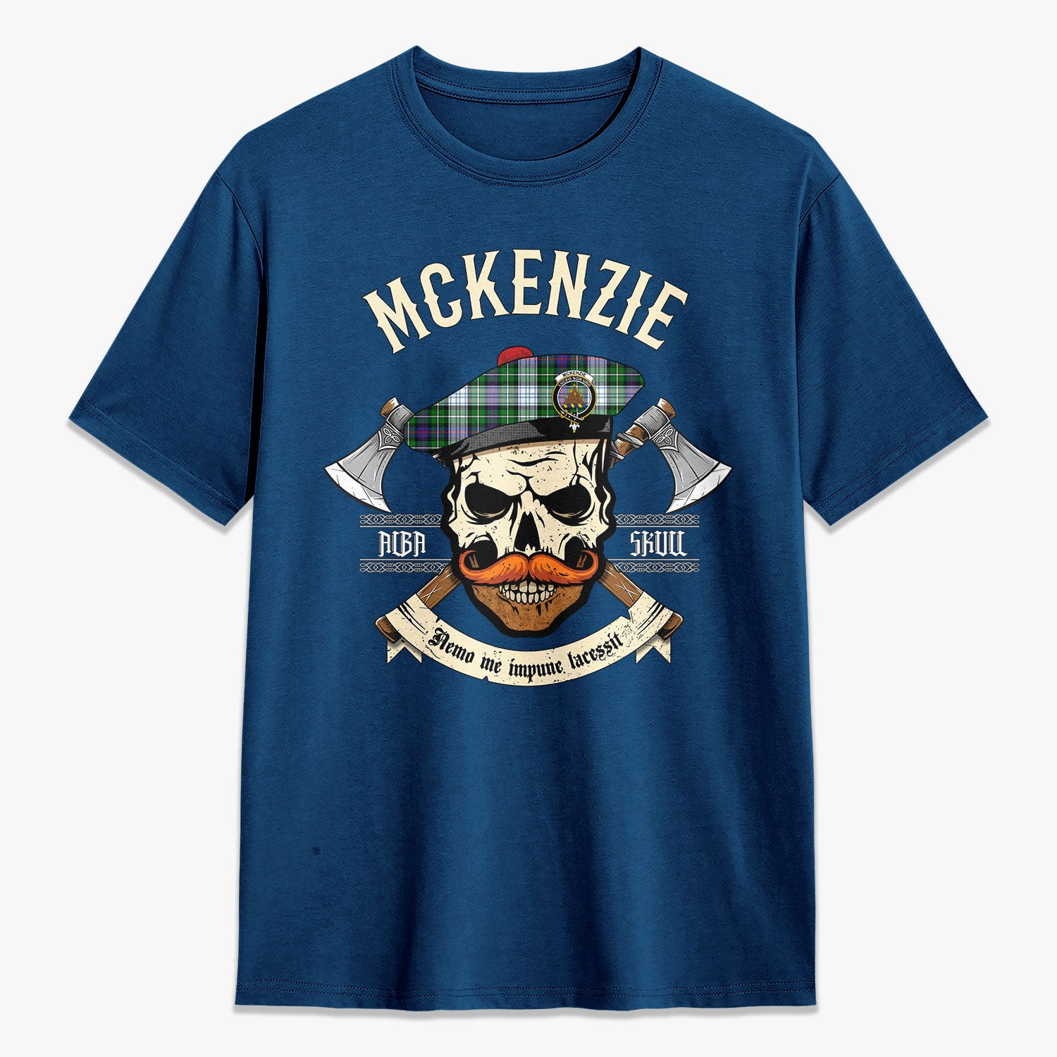 McKenzie Dress Modern Tartan Crest 2D T-shirt - Alba Skull Style