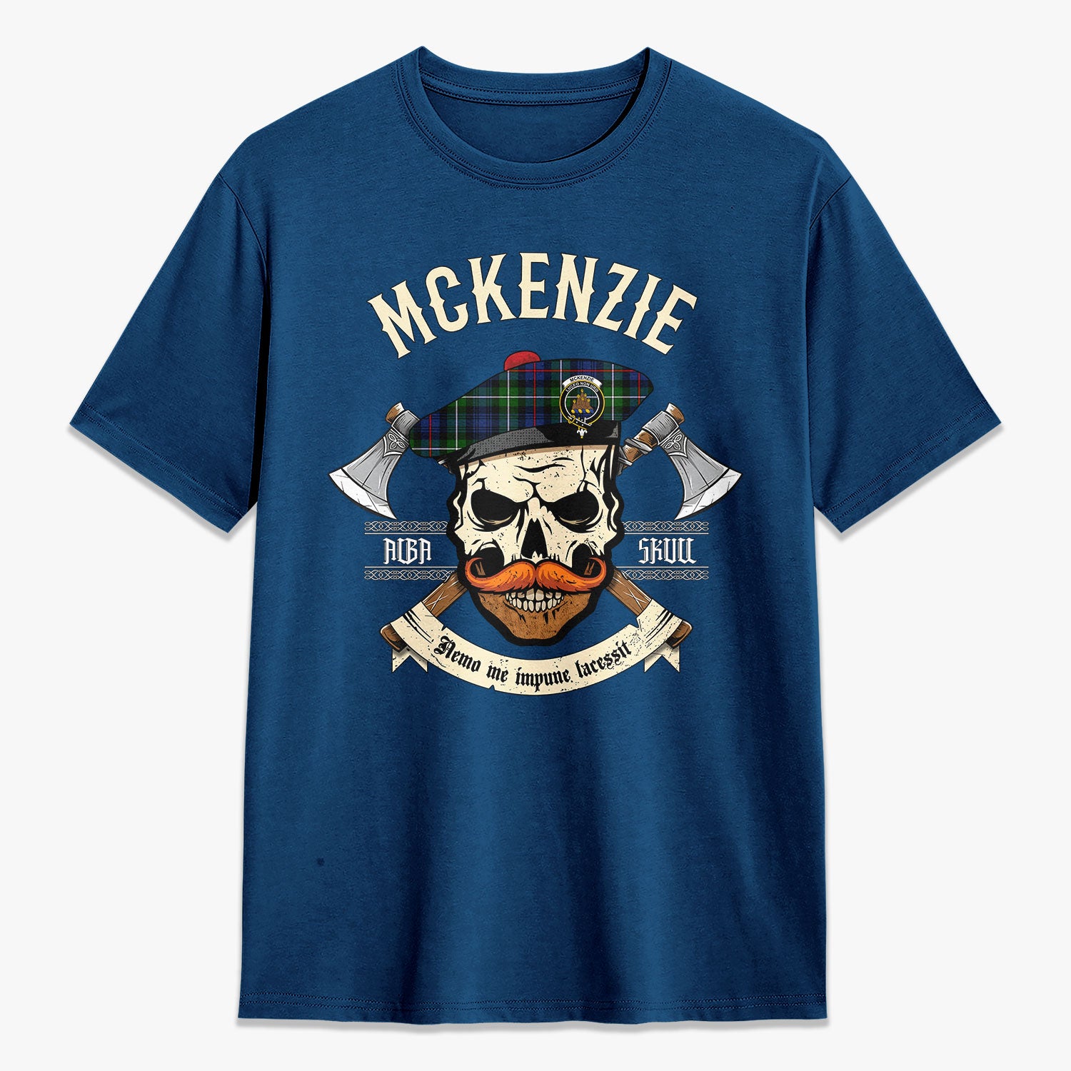 McKenzie Modern Tartan Crest 2D T-shirt - Alba Skull Style