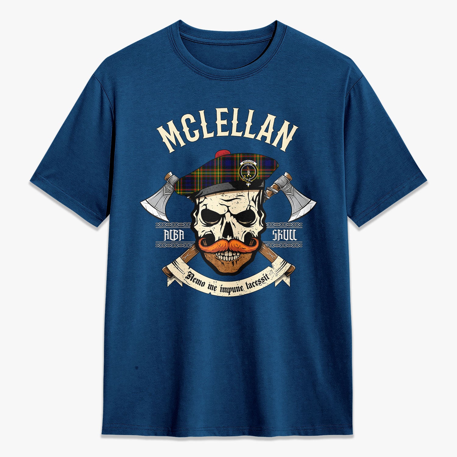 McLellan Modern Tartan Crest 2D T-shirt - Alba Skull Style