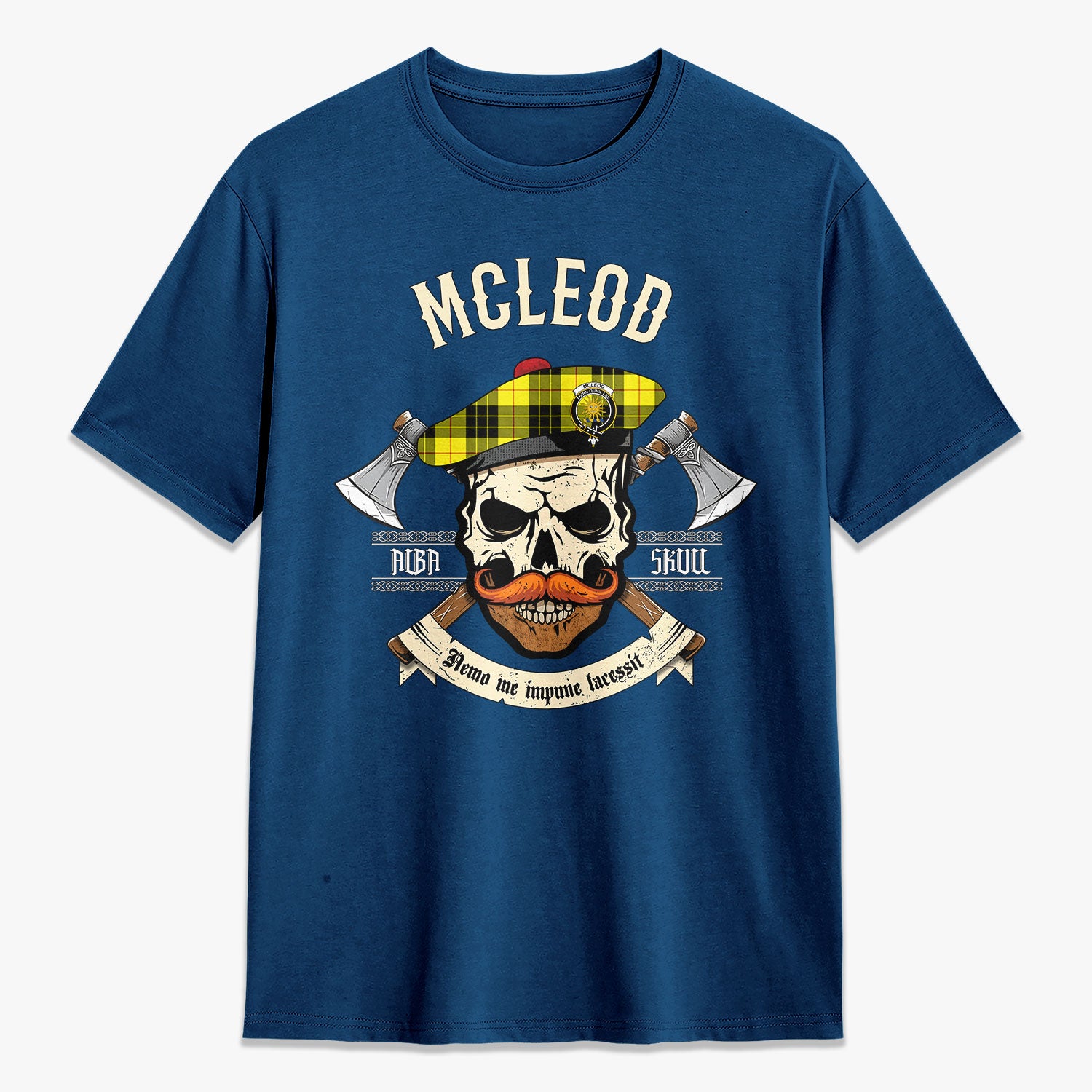 McLeod of Lewis Modern Tartan Crest 2D T-shirt - Alba Skull Style