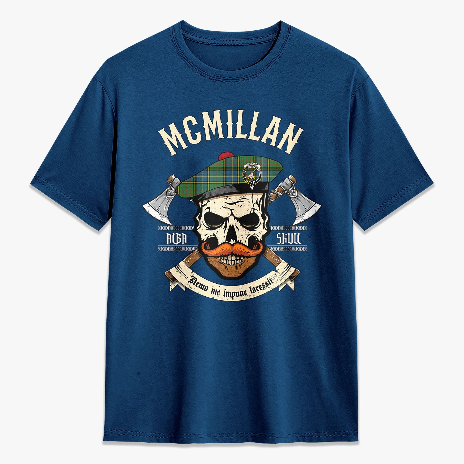 McMillan Hunting Ancient Tartan Crest 2D T-shirt - Alba Skull Style