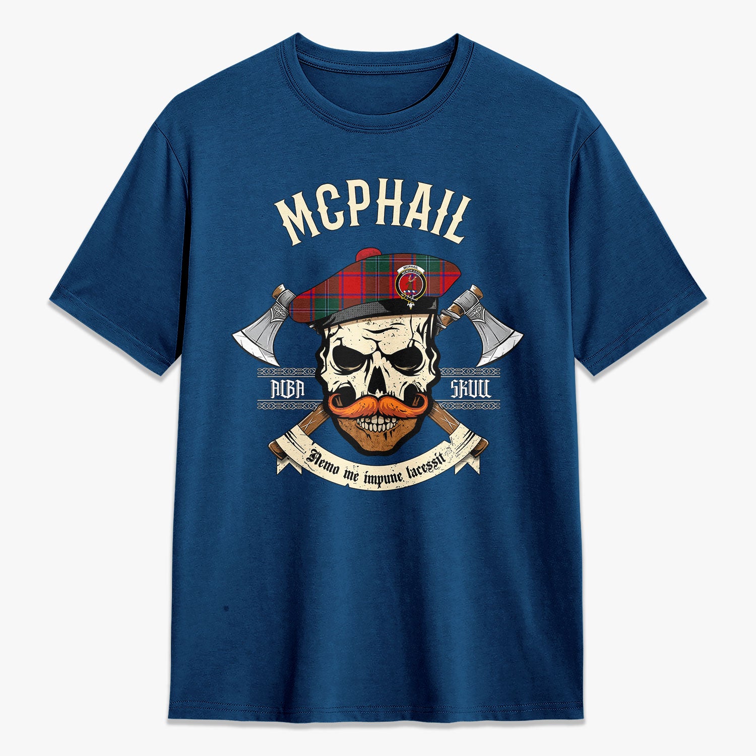 McPhail Clan Tartan Crest 2D T-shirt - Alba Skull Style