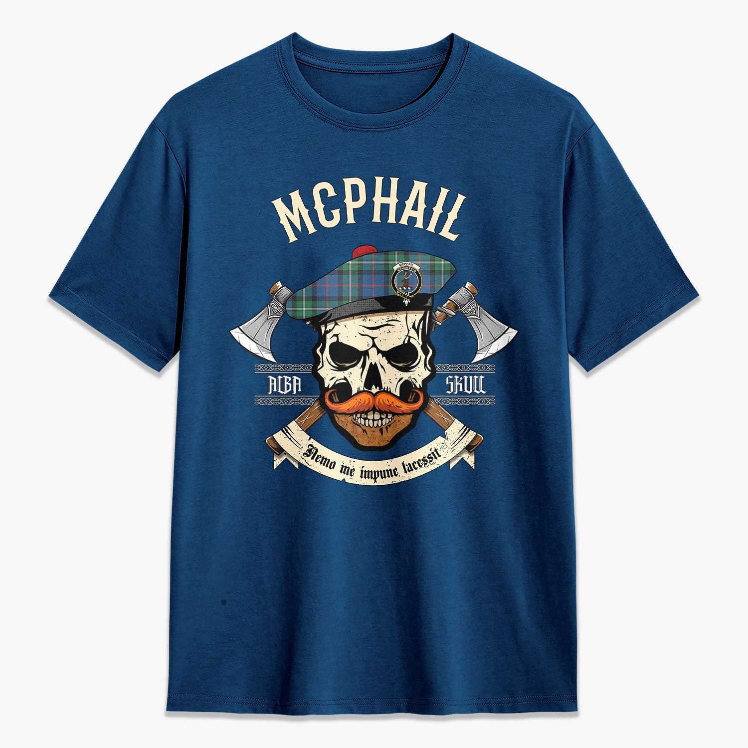 McPhail Hunting Ancient Tartan Crest 2D T-shirt - Alba Skull Style