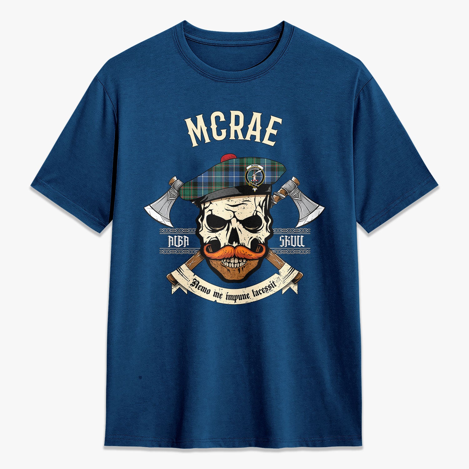 McRae Hunting Ancient Tartan Crest 2D T-shirt - Alba Skull Style