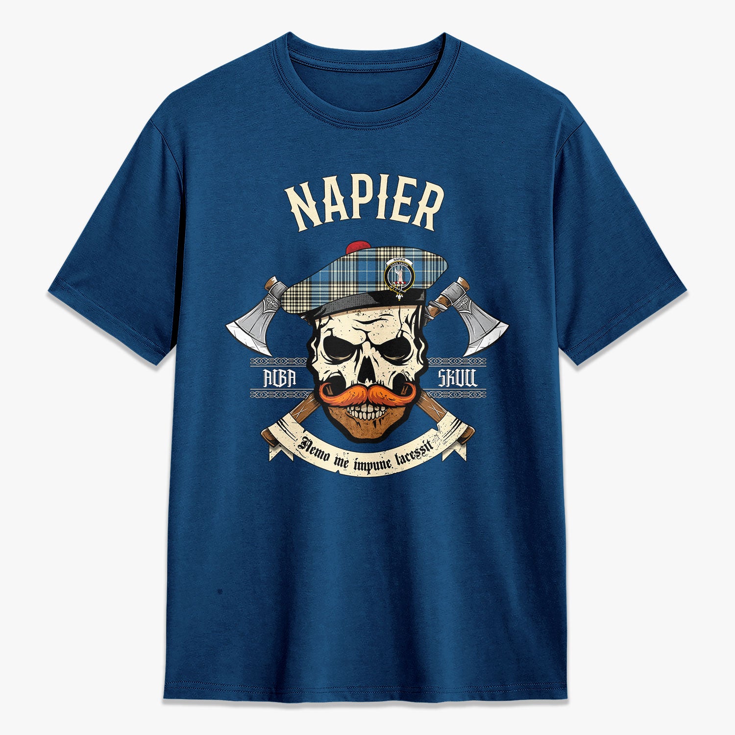 Napier Ancient Tartan Crest 2D T-shirt - Alba Skull Style