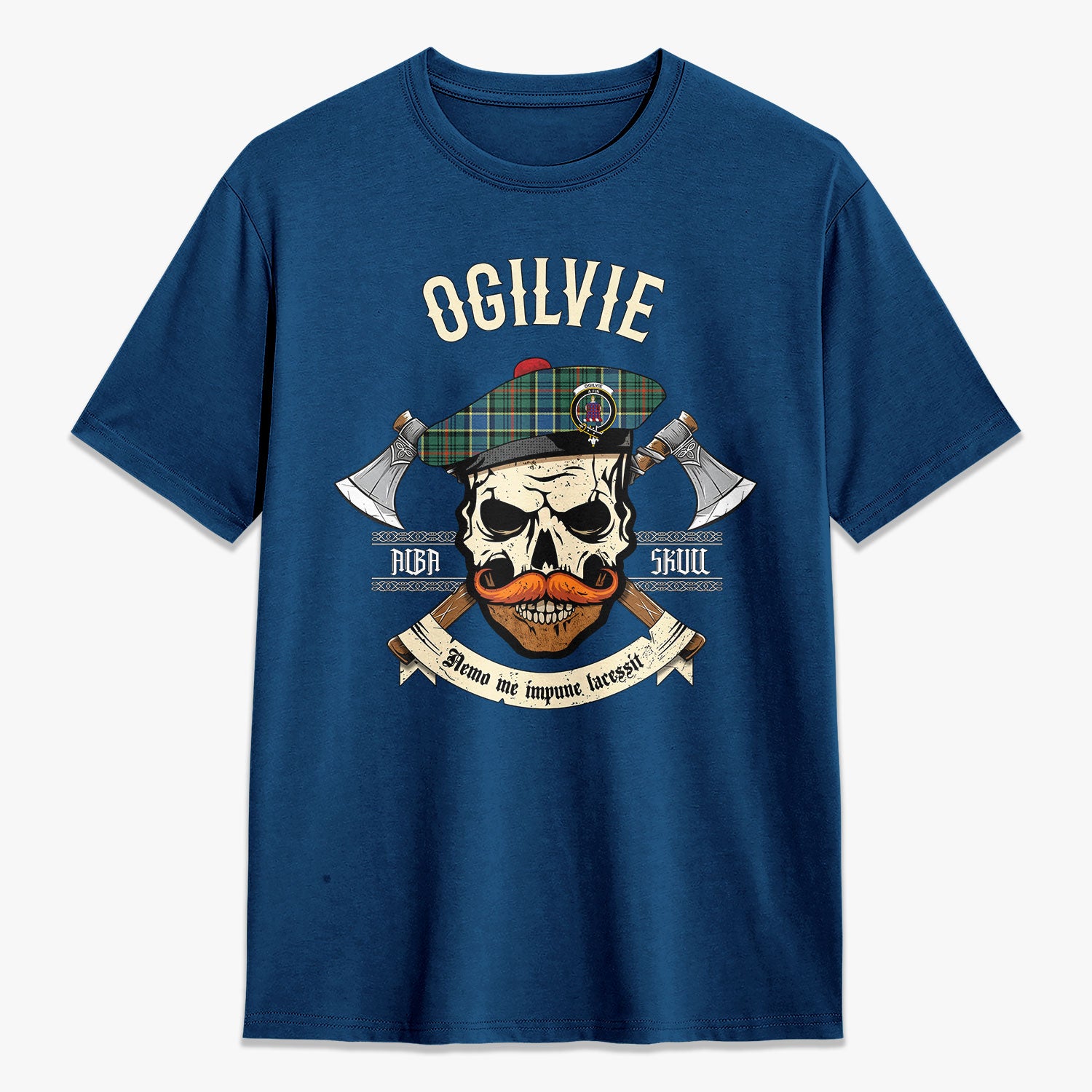 Ogilvie Hunting Ancient Tartan Crest 2D T-shirt - Alba Skull Style