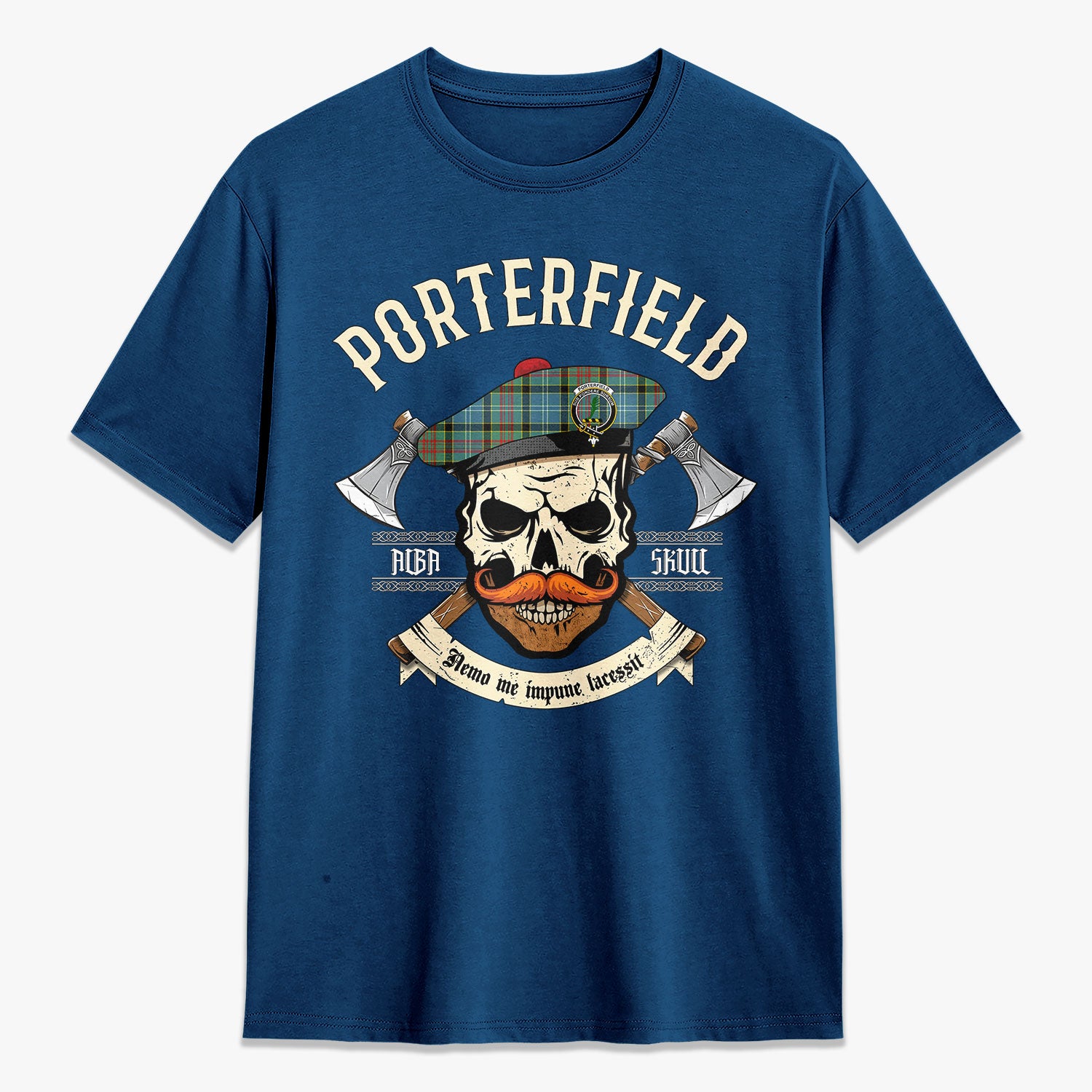 Porterfield Tartan Crest 2D T-shirt - Alba Skull Style