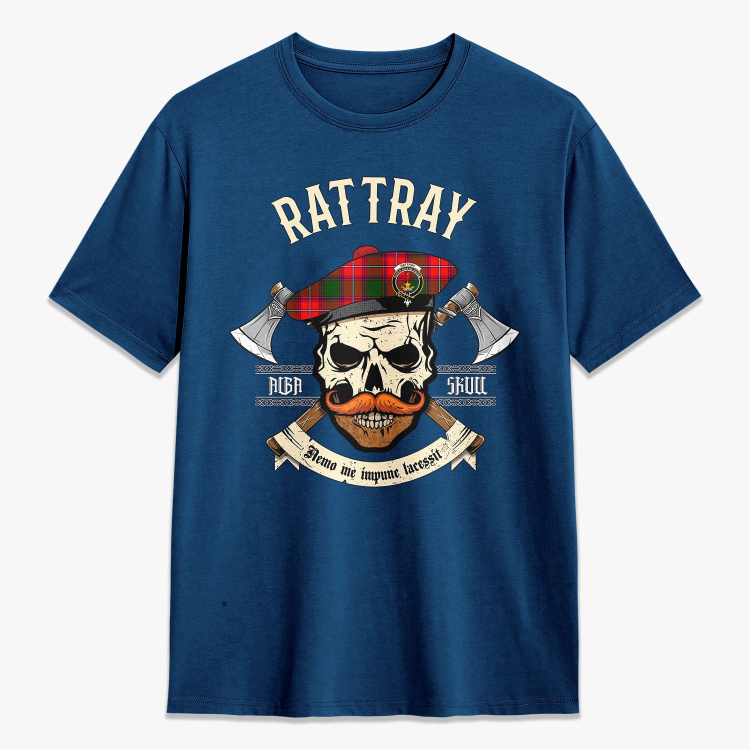 Rattray Modern Tartan Crest 2D T-shirt - Alba Skull Style