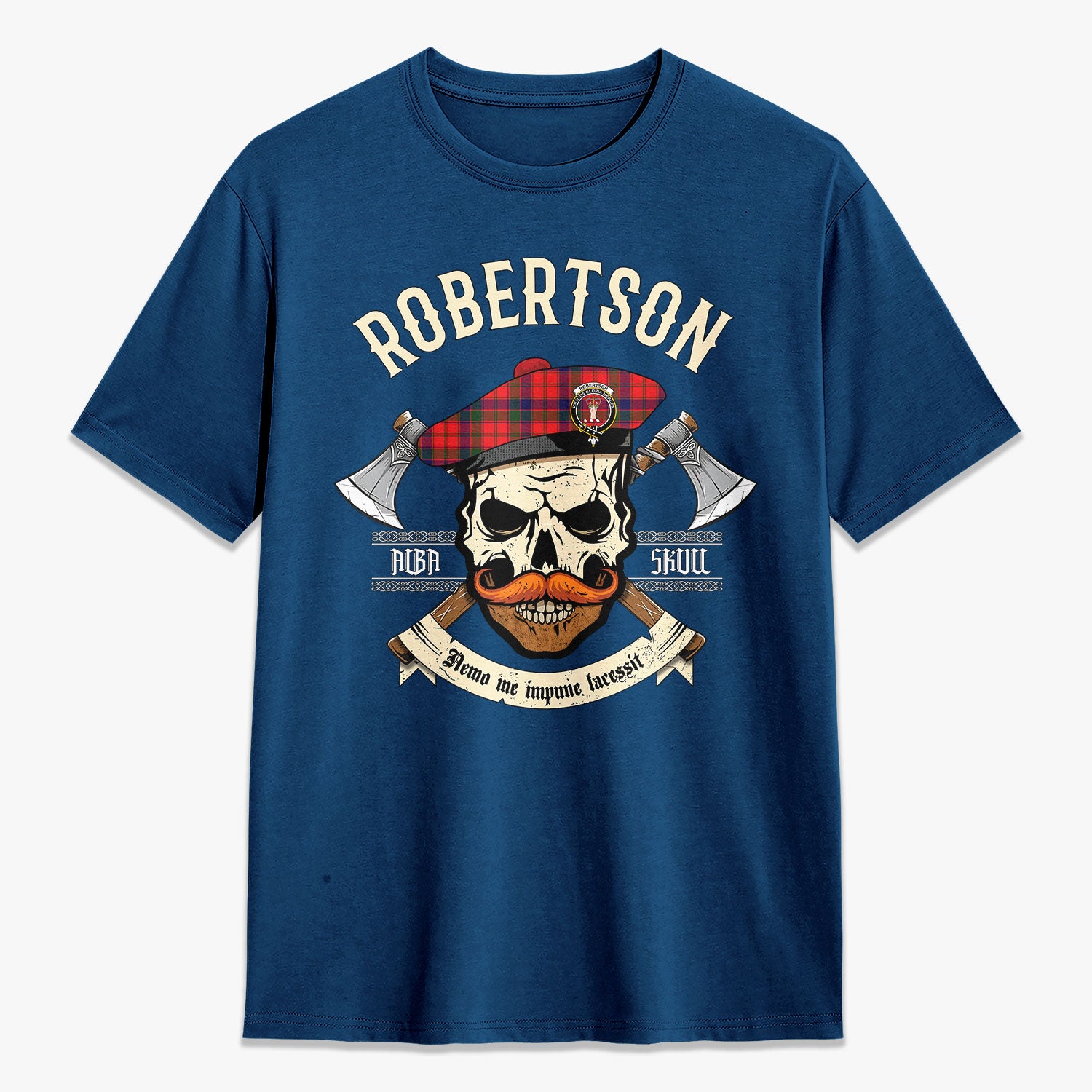 Robertson Modern Tartan Crest 2D T-shirt - Alba Skull Style