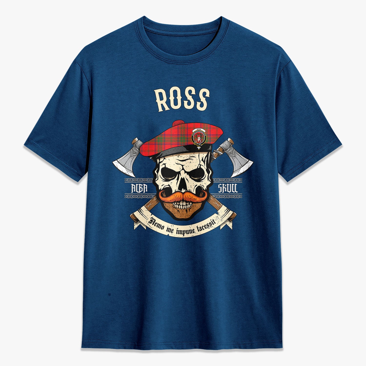 Ross Modern Tartan Crest 2D T-shirt - Alba Skull Style