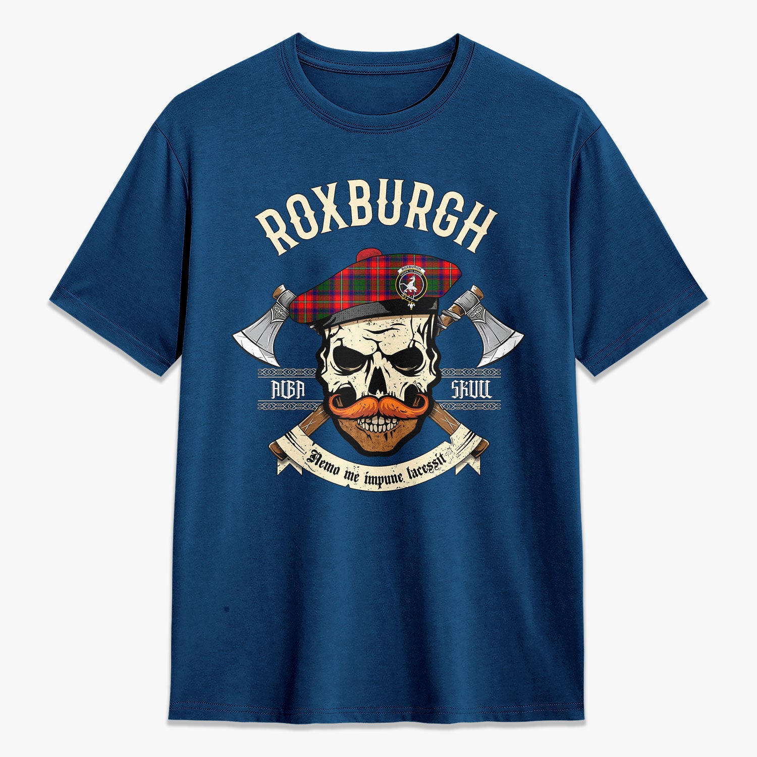 Roxburgh District Tartan Crest 2D T-shirt - Alba Skull Style